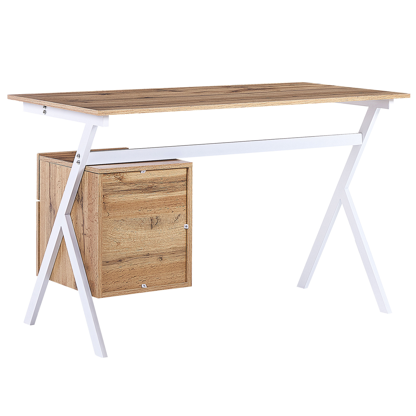 Schreibtisch heller Holzfarbton / weiss 120 x 60 cm Schublade mit Schrank ASHLAND