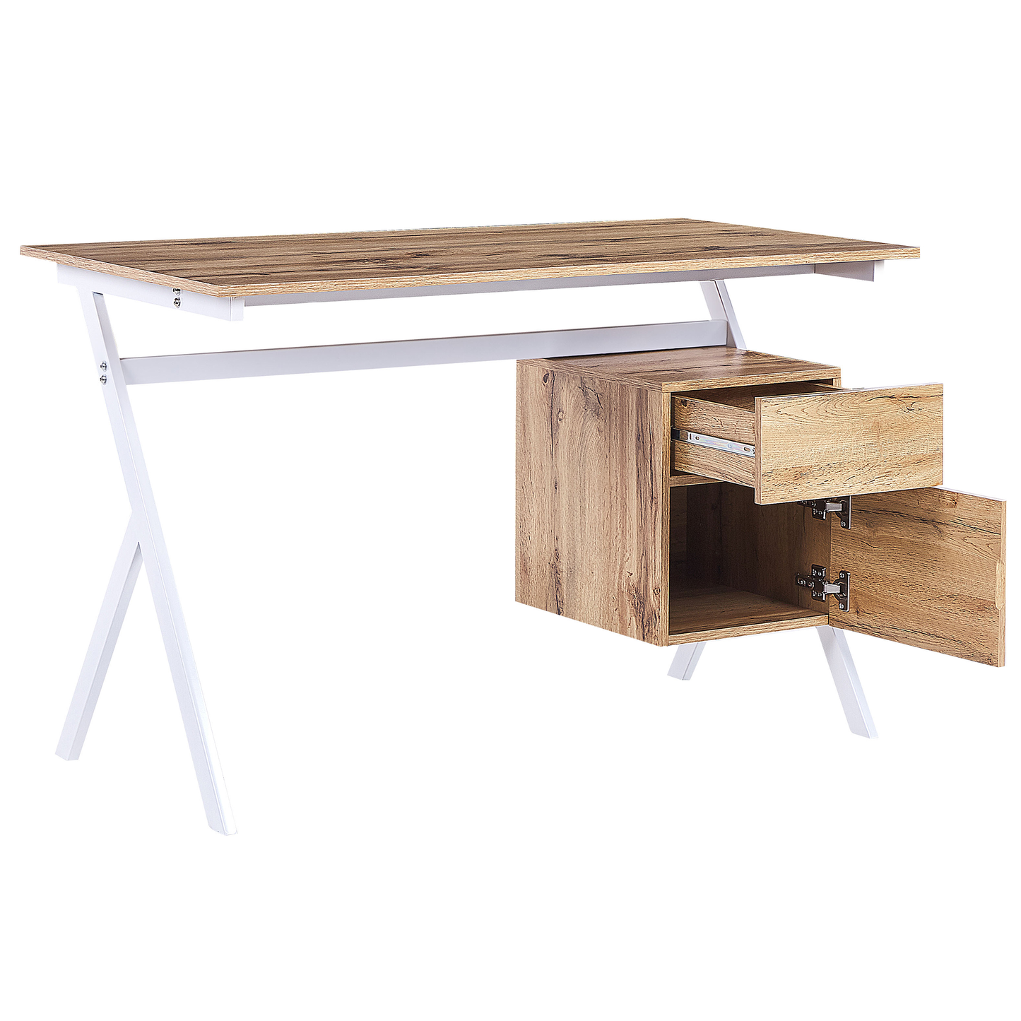 Schreibtisch heller Holzfarbton / weiss 120 x 60 cm Schublade mit Schrank ASHLAND