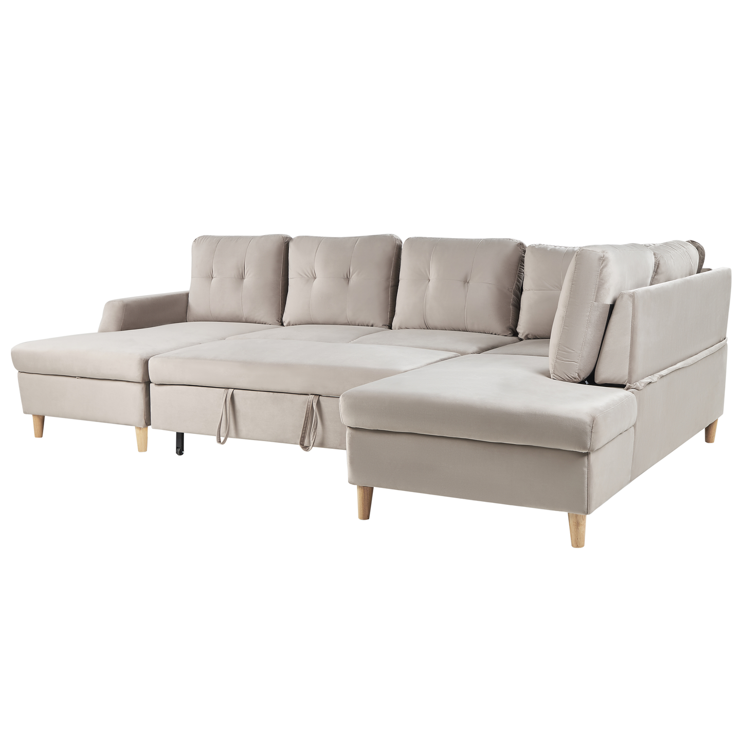 Schlafsofa U-förmig Samtstoff beige mit Stauraum LERUM