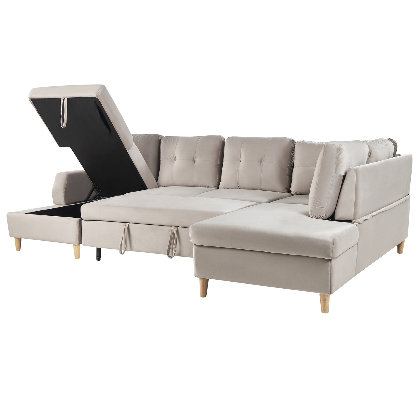 Schlafsofa U-förmig Samtstoff beige mit Stauraum LERUM