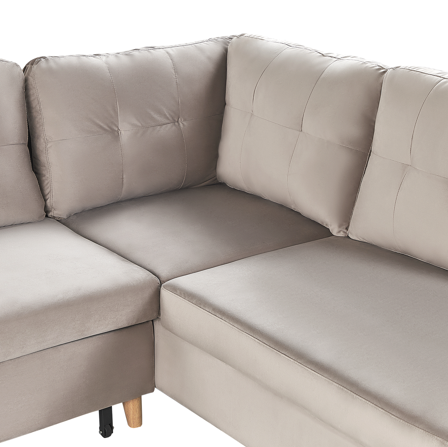 Schlafsofa U-förmig Samtstoff beige mit Stauraum LERUM