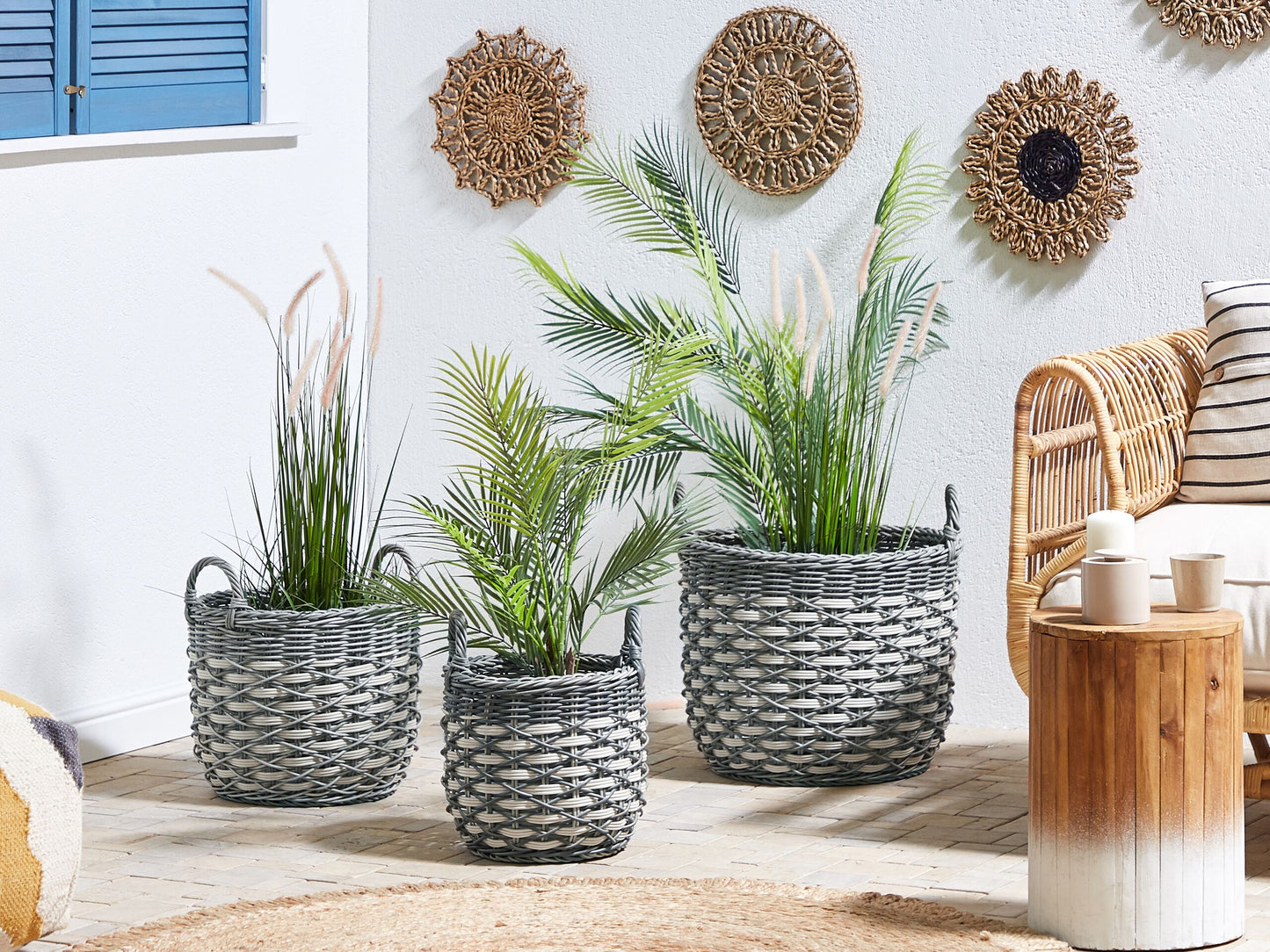 Set mit 3 Blumentöpfen GEFIRA PE Rattan 31/39/49 cm Grau