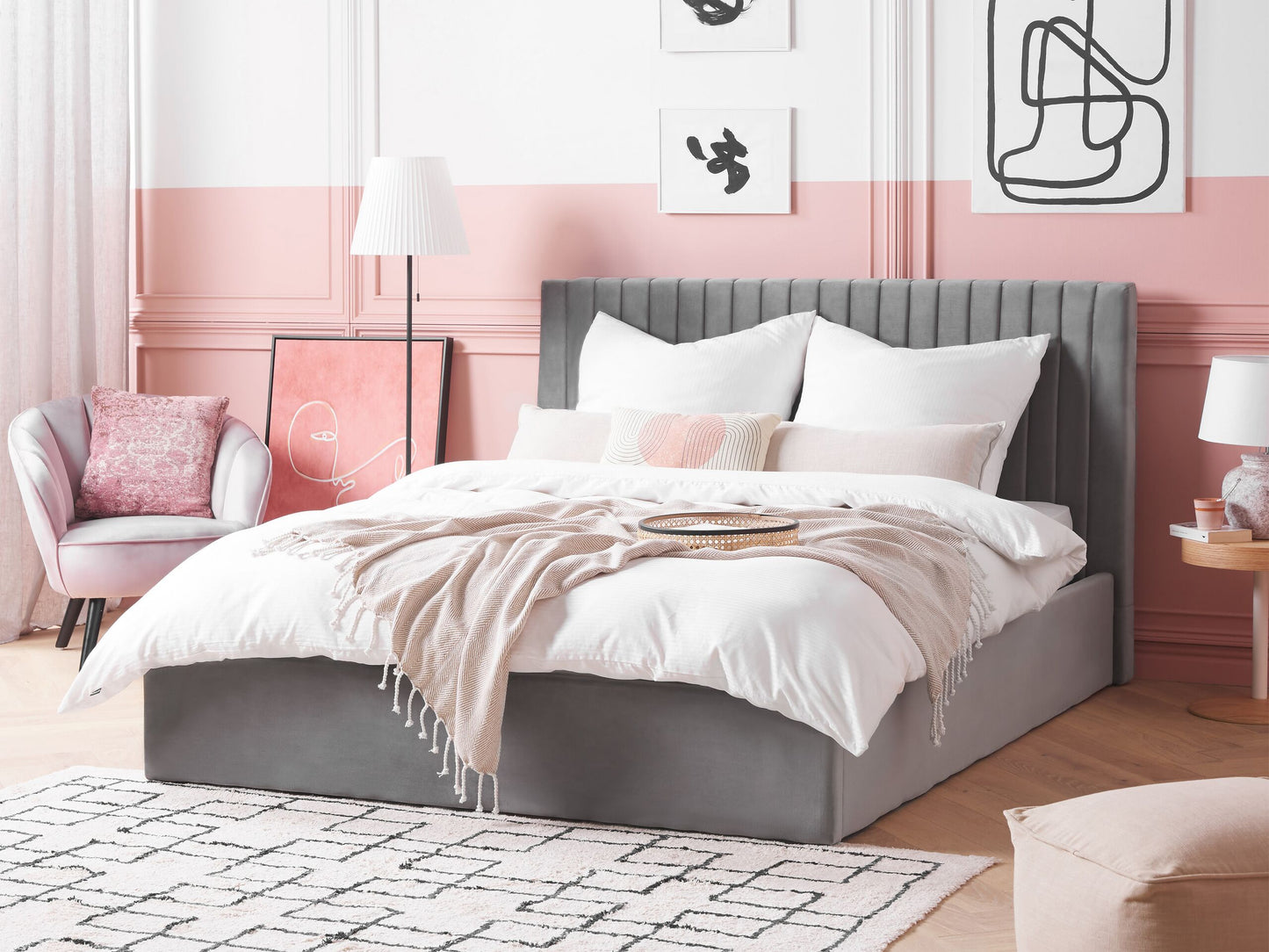 Bett mit Stauraum Samtstoff VION 160 x 200 cm Grau