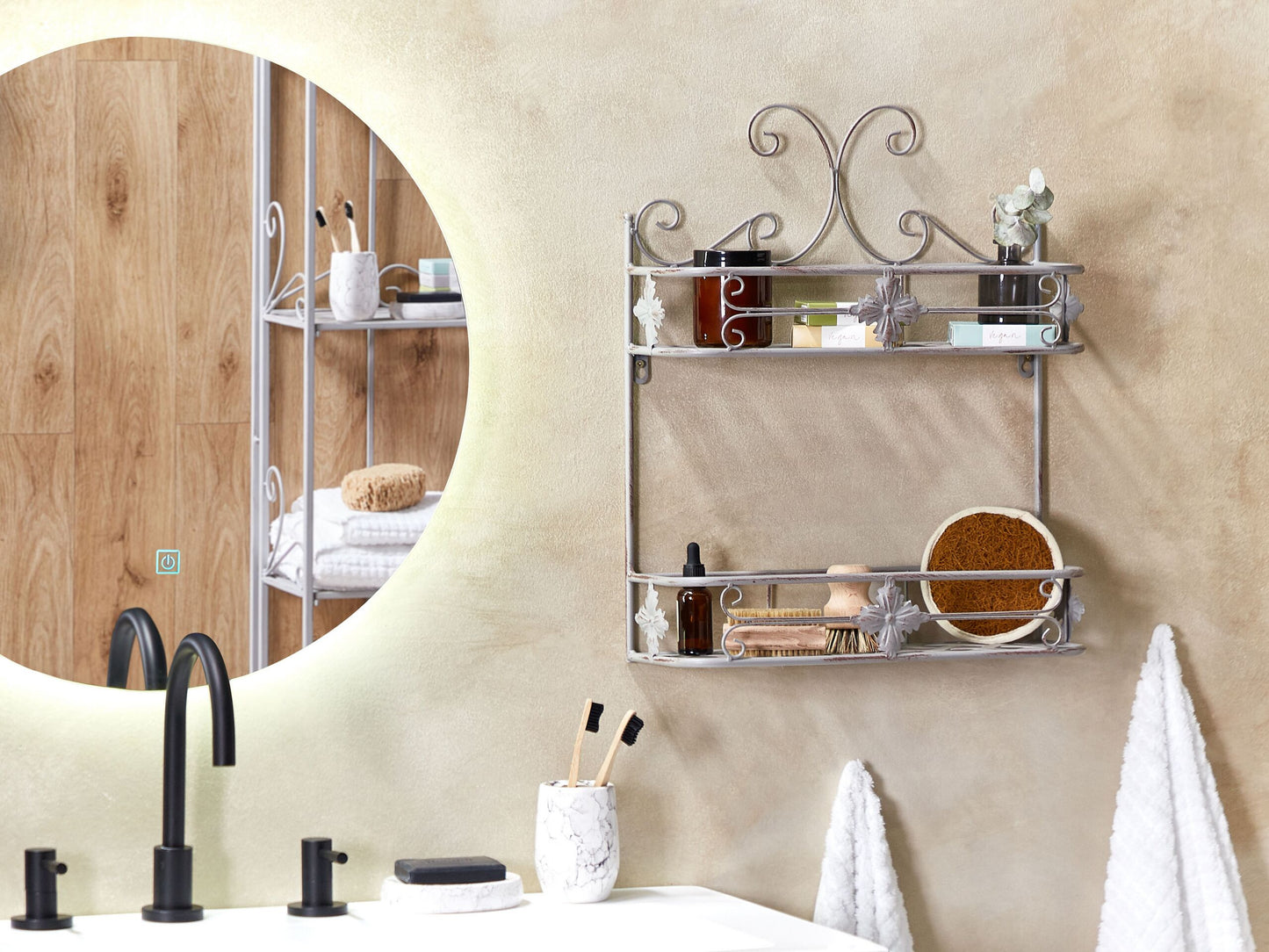 Bad Wandregal Metall Antik Optik grau 2 Etagen MARAYES