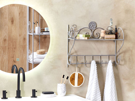 Bad Wandregal Metall Antik Optik grau mit Haken OSORNO