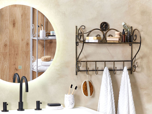 Bad Wandregal Metall Antik Optik schwarz mit Haken OSORNO