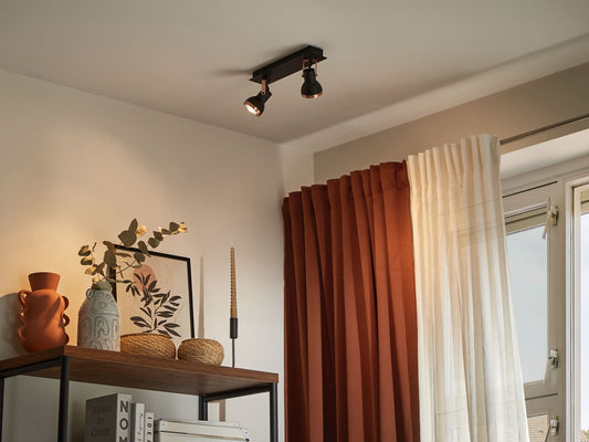 Deckenleuchte schwarz / kupfer 2-flammig rechteckig BARO