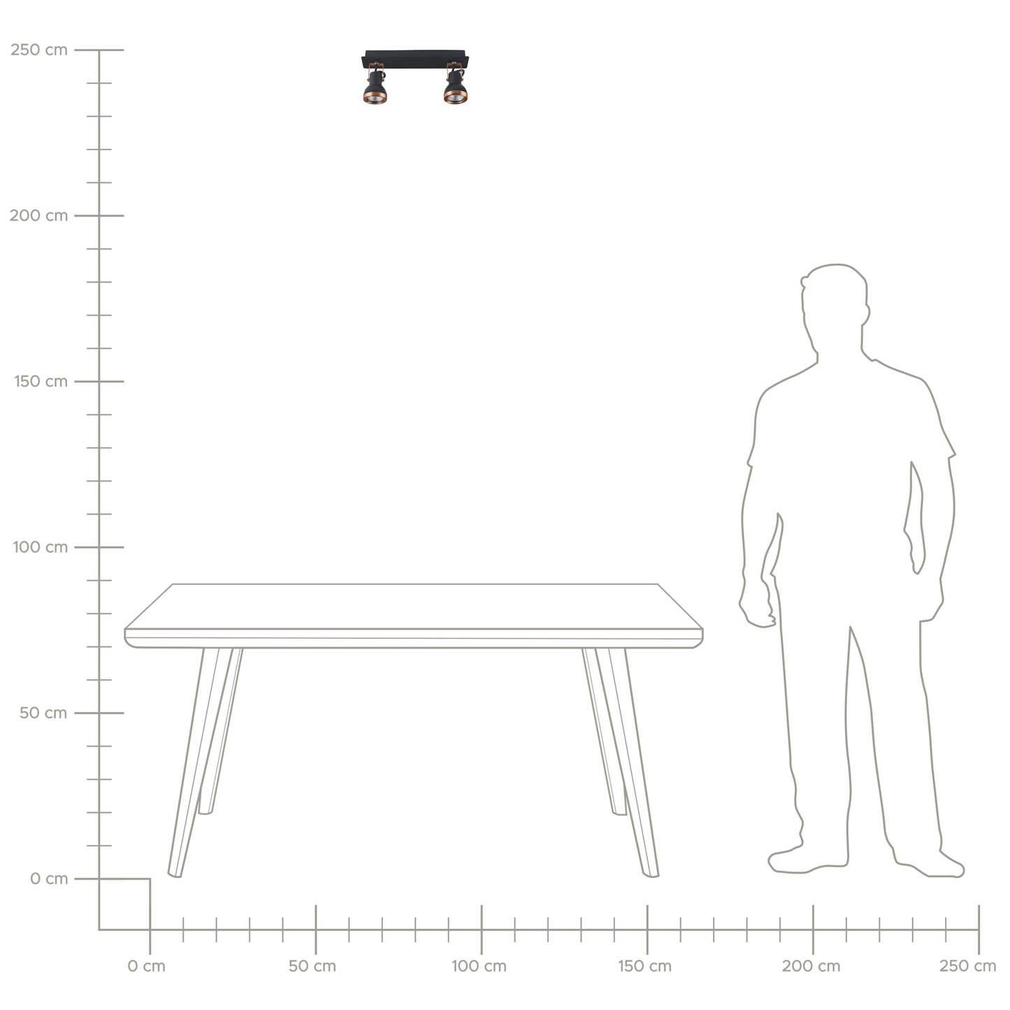 Deckenleuchte schwarz / kupfer 2-flammig rechteckig BARO