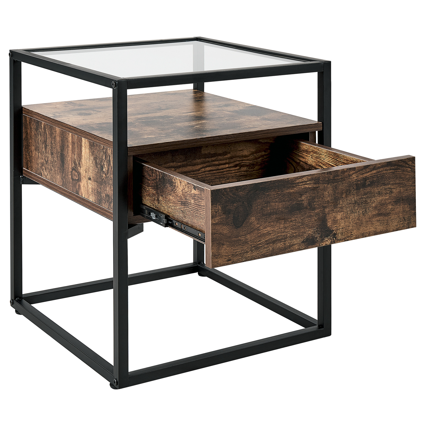 Beistelltisch Glas dunkler Holzfarbton / schwarz quadratisch 43 x 43 cm MAUK