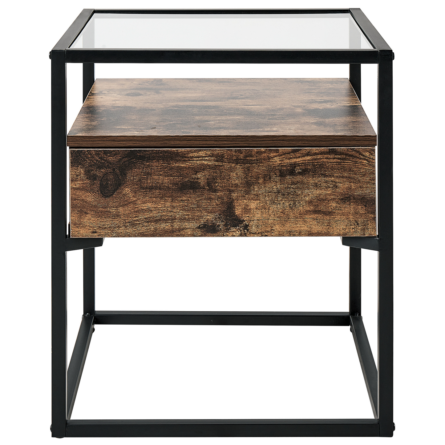 Beistelltisch Glas dunkler Holzfarbton / schwarz quadratisch 43 x 43 cm MAUK