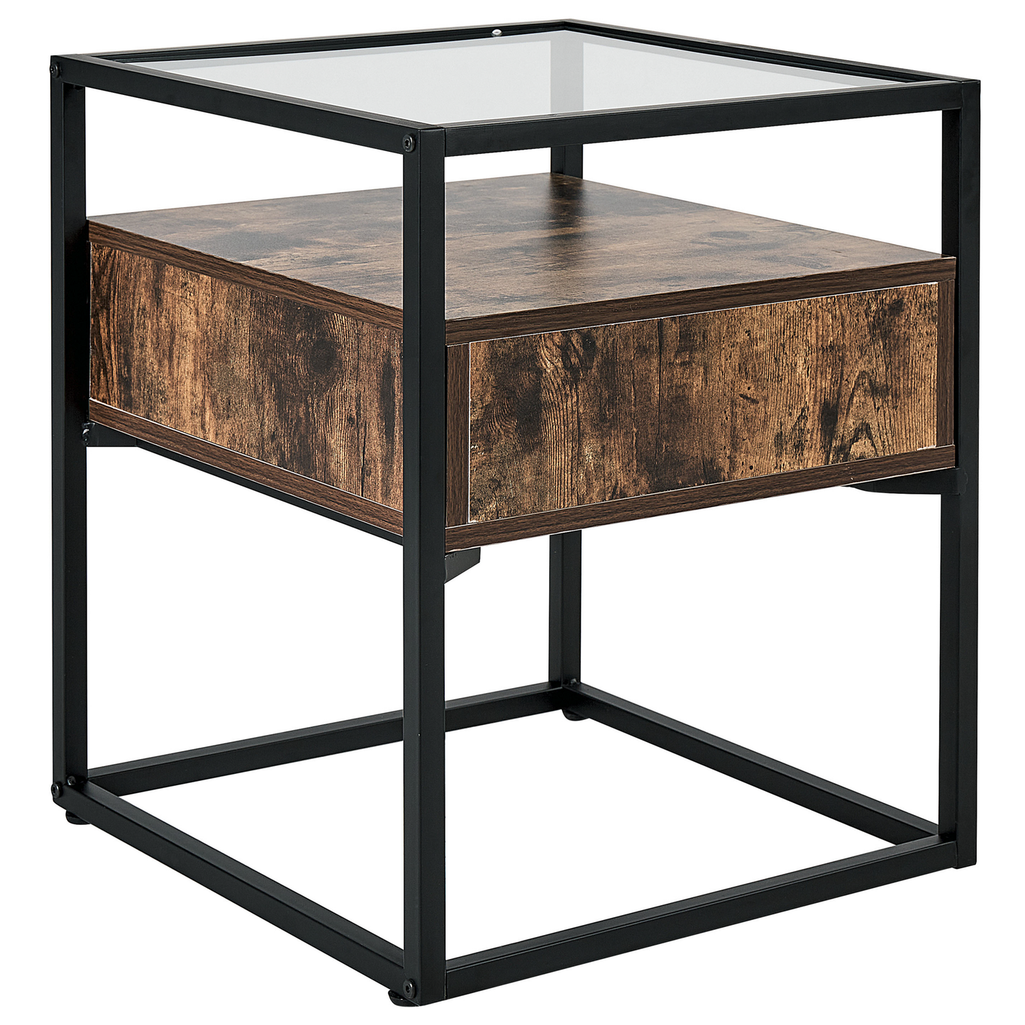Beistelltisch Glas dunkler Holzfarbton / schwarz quadratisch 43 x 43 cm MAUK