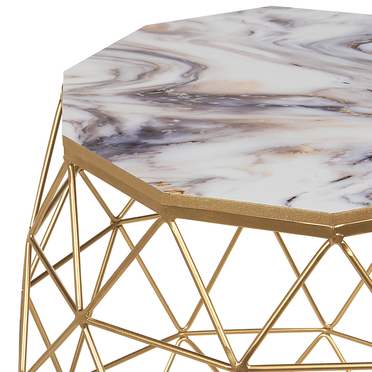Beistelltisch Marmor Optik weiss / gold Zehneck HALSEY