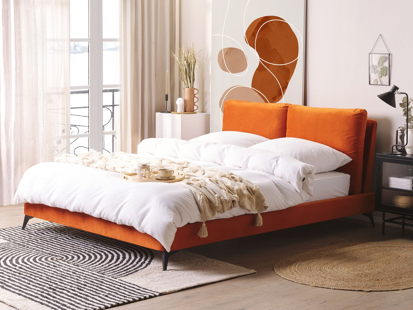 Bett mit Lattenrost Samtstoff MELLE 160 x 200 cm Orange