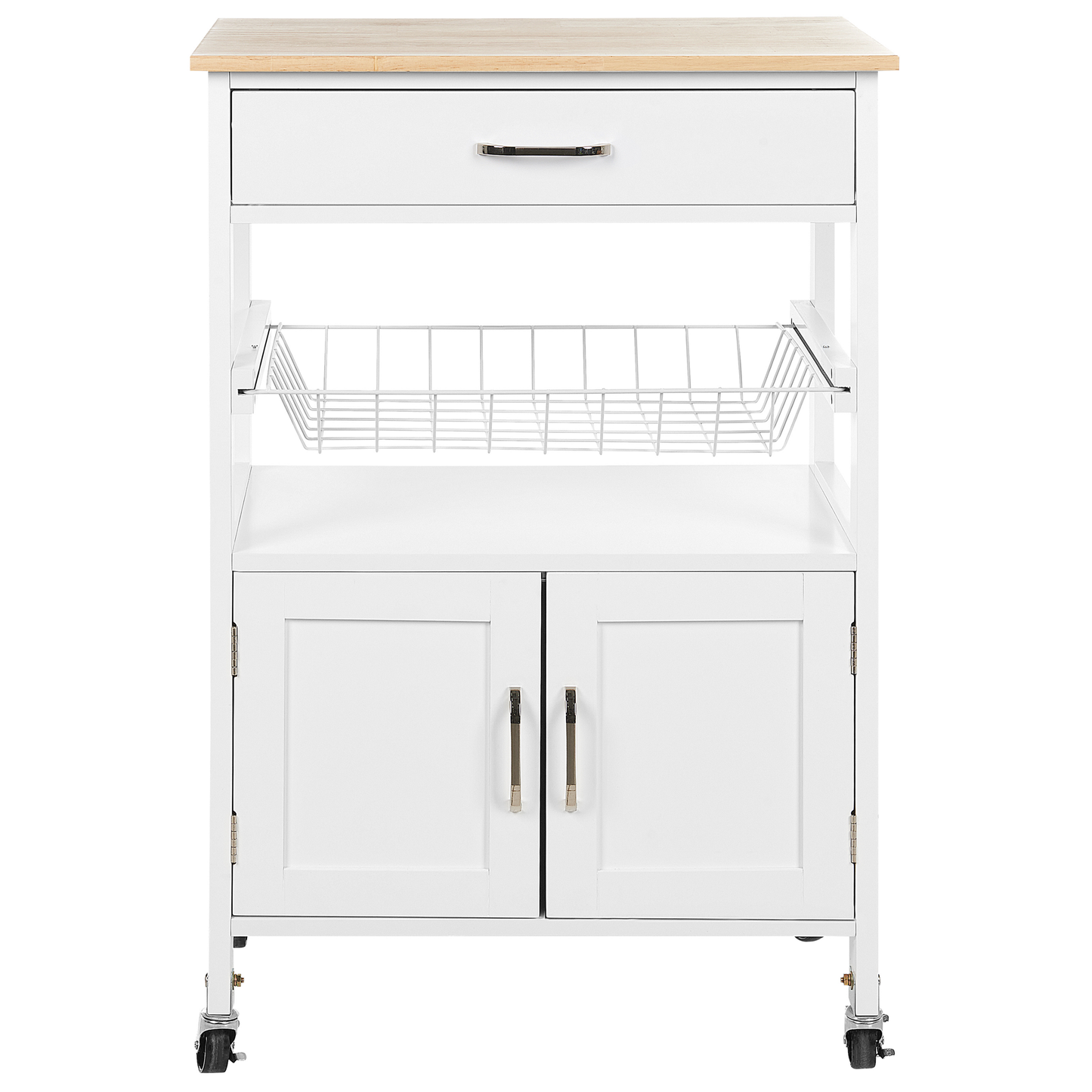 Servierwagen weiss / heller Holzfarbton mit Schublade LUGO