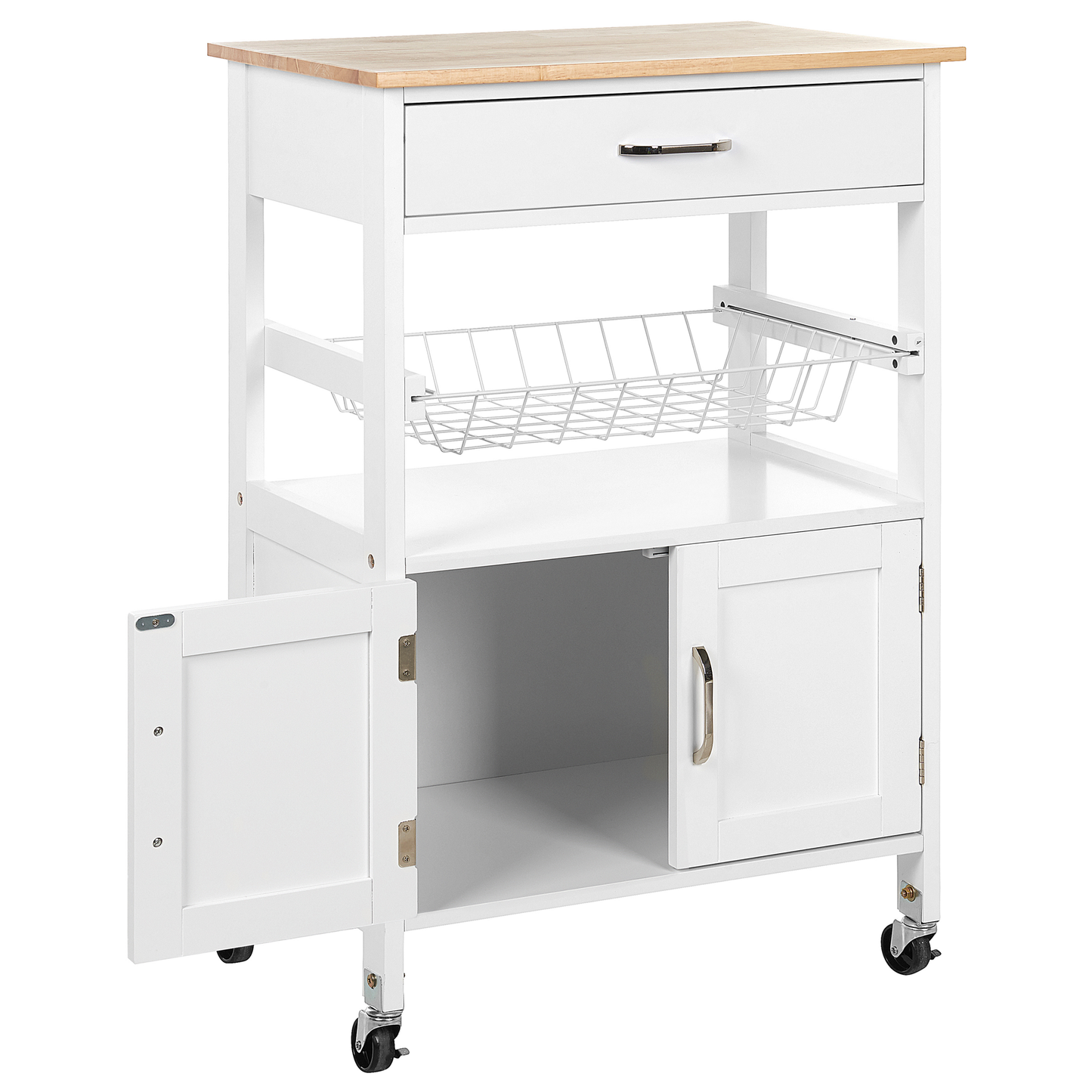 Servierwagen weiss / heller Holzfarbton mit Schublade LUGO