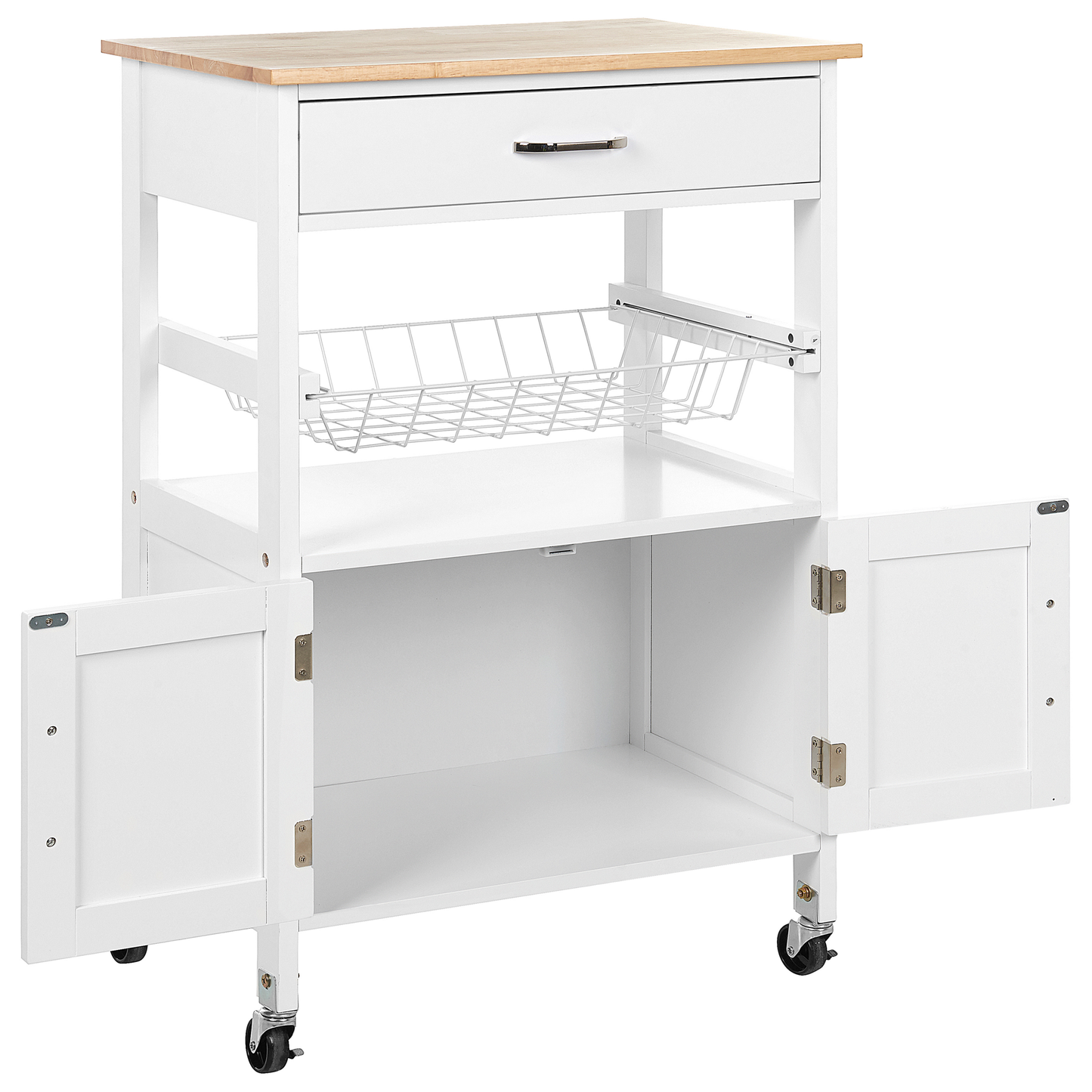 Servierwagen weiss / heller Holzfarbton mit Schublade LUGO