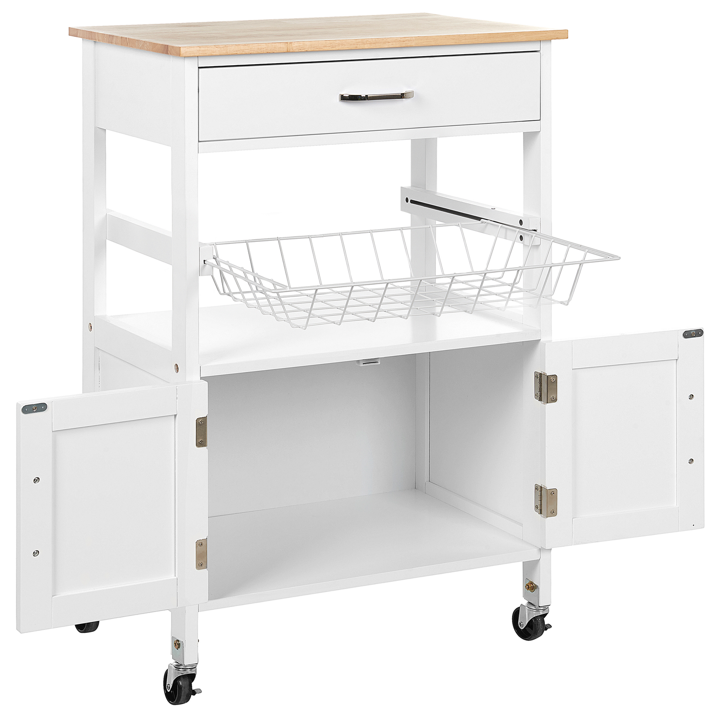 Servierwagen weiss / heller Holzfarbton mit Schublade LUGO