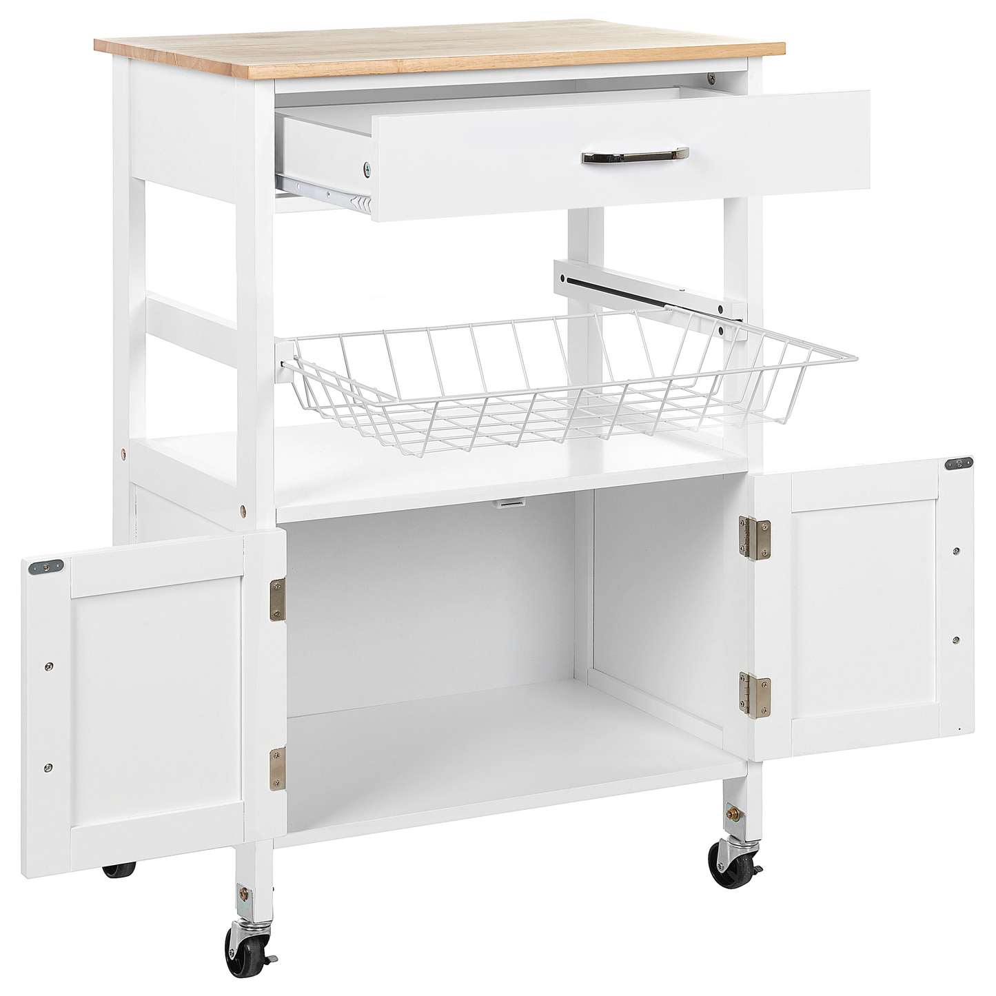 Servierwagen weiss / heller Holzfarbton mit Schublade LUGO