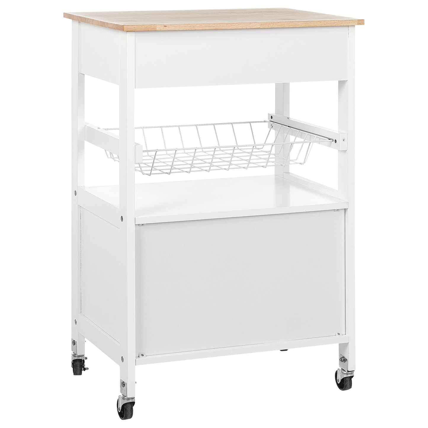 Servierwagen weiss / heller Holzfarbton mit Schublade LUGO