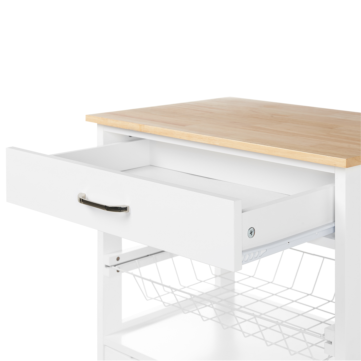 Servierwagen weiss / heller Holzfarbton mit Schublade LUGO