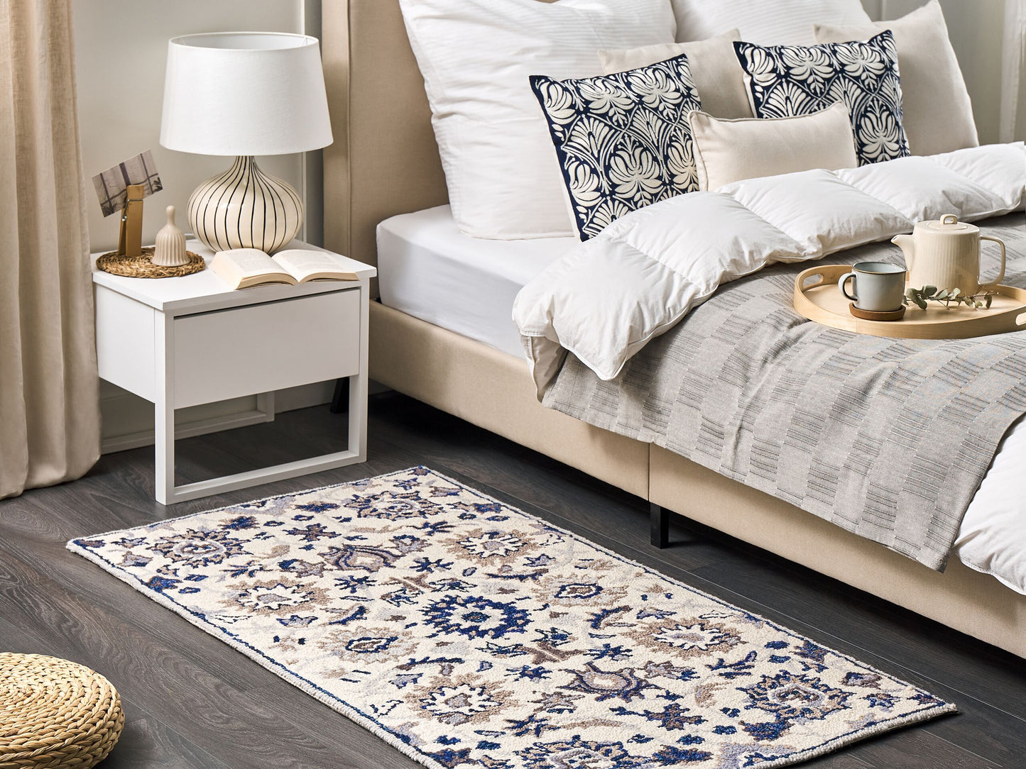 Teppich Wolle beige / blau 80 x 150 cm Kurzflor KUMRU