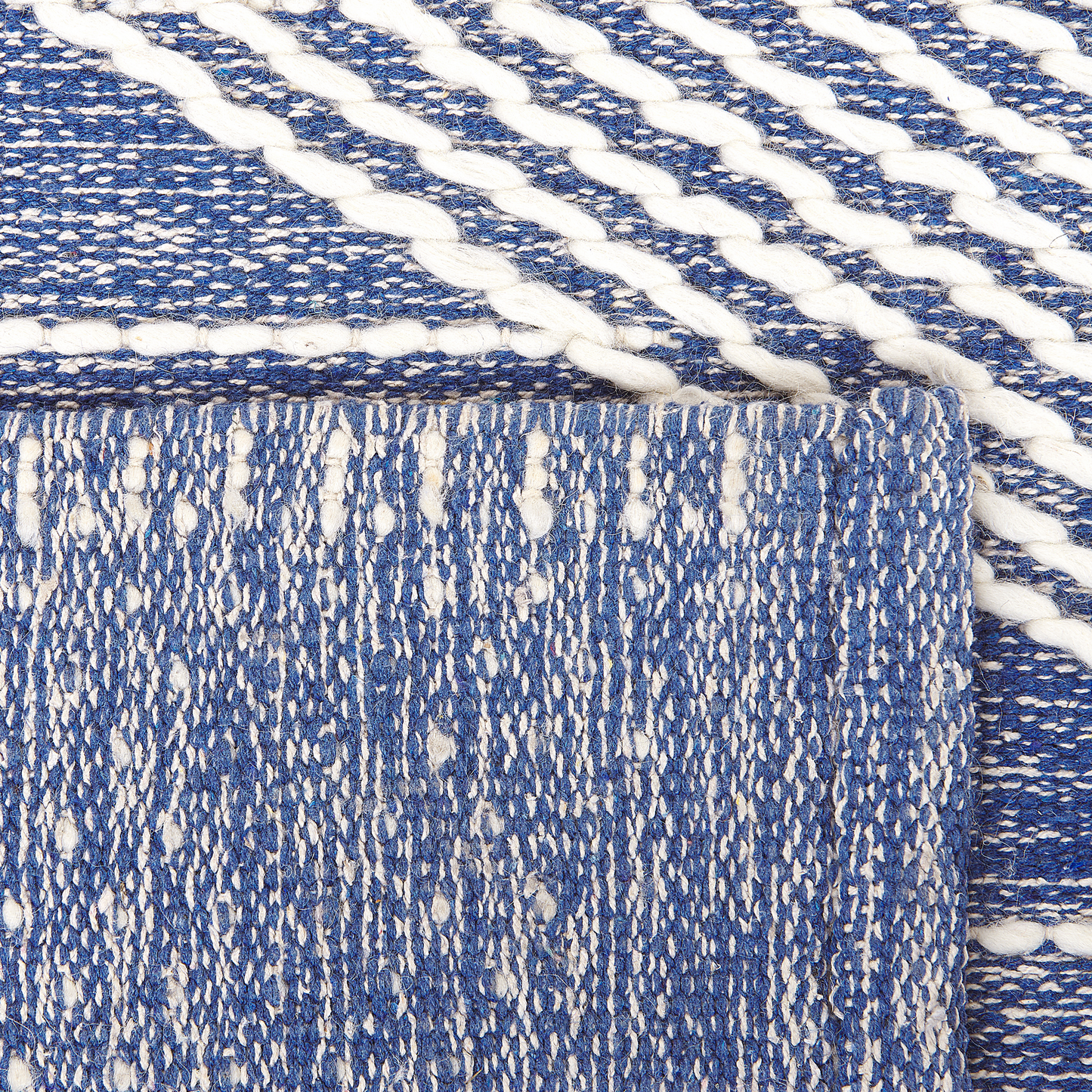 Teppich Wolle beige / blau 80 x 150 cm geometrisches Muster Kurzflor DATCA