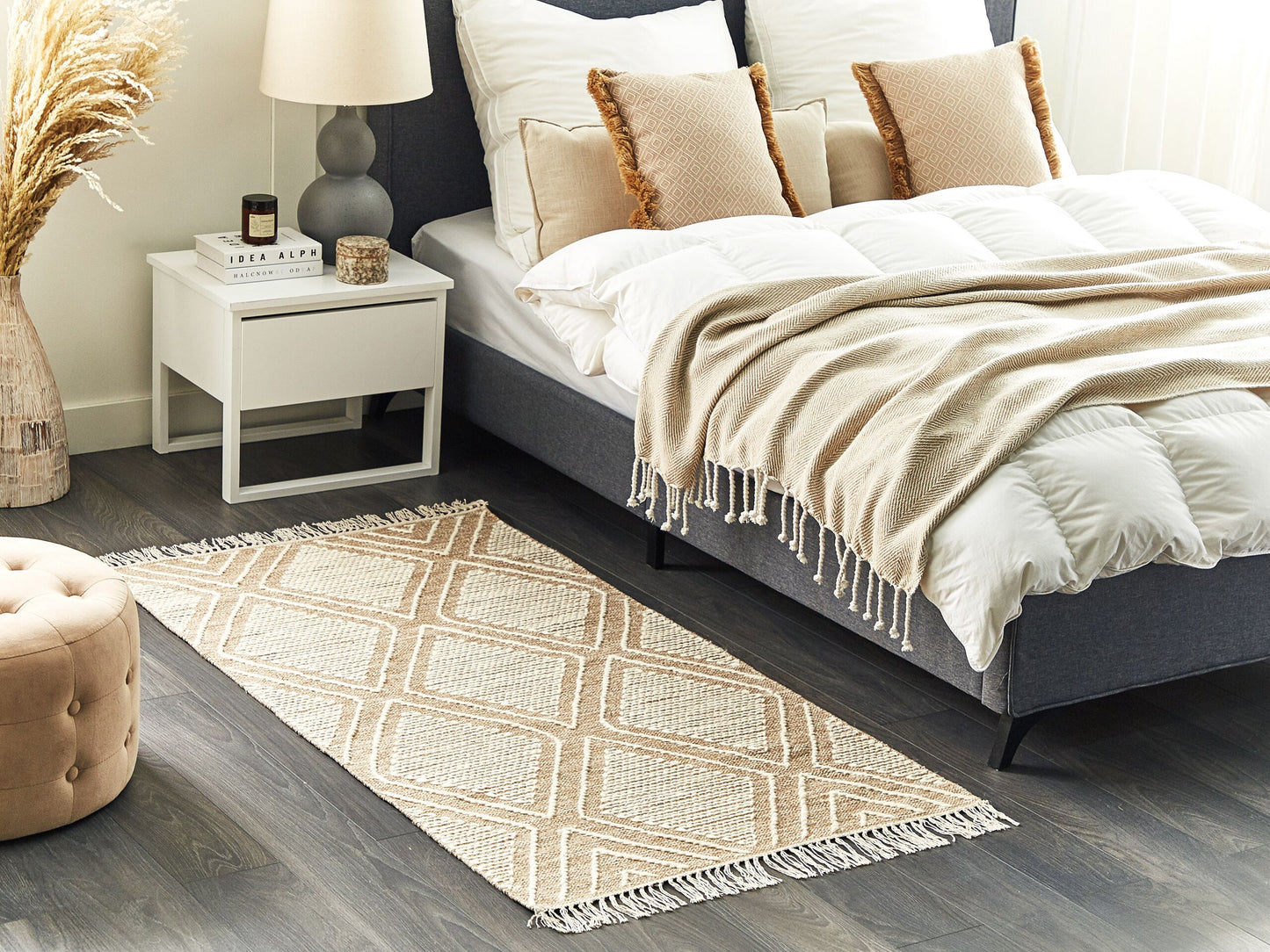 Teppich Baumwolle beige / weiss 80 x 150 cm Kurzflor KACEM