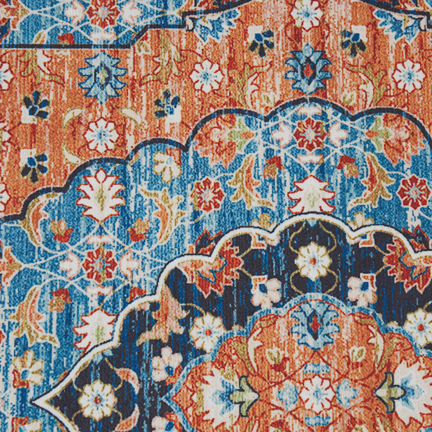 Teppich blau / orange 80 x 200 cm orientalisches Muster Kurzflor MIDALAM