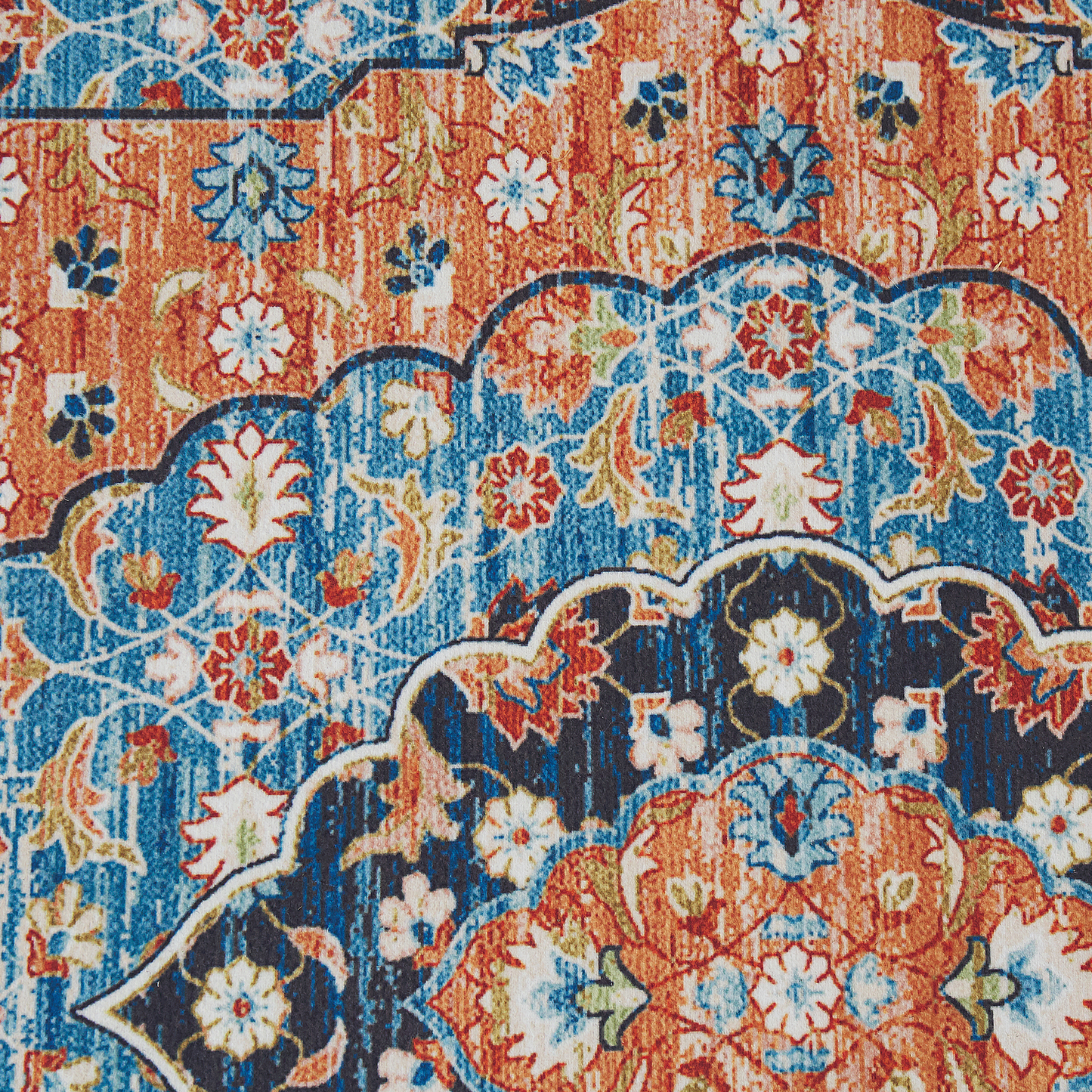 Teppich blau / orange 80 x 300 cm orientalisches Muster Kurzflor MIDALAM