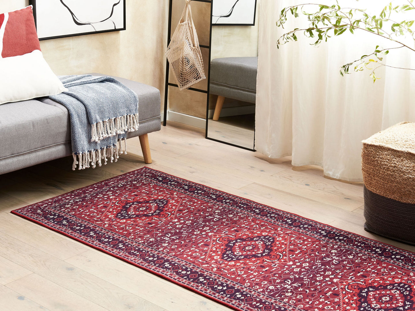 Teppich rot orientalisches Muster 80 x 200 cm Kurzflor VADKADAM