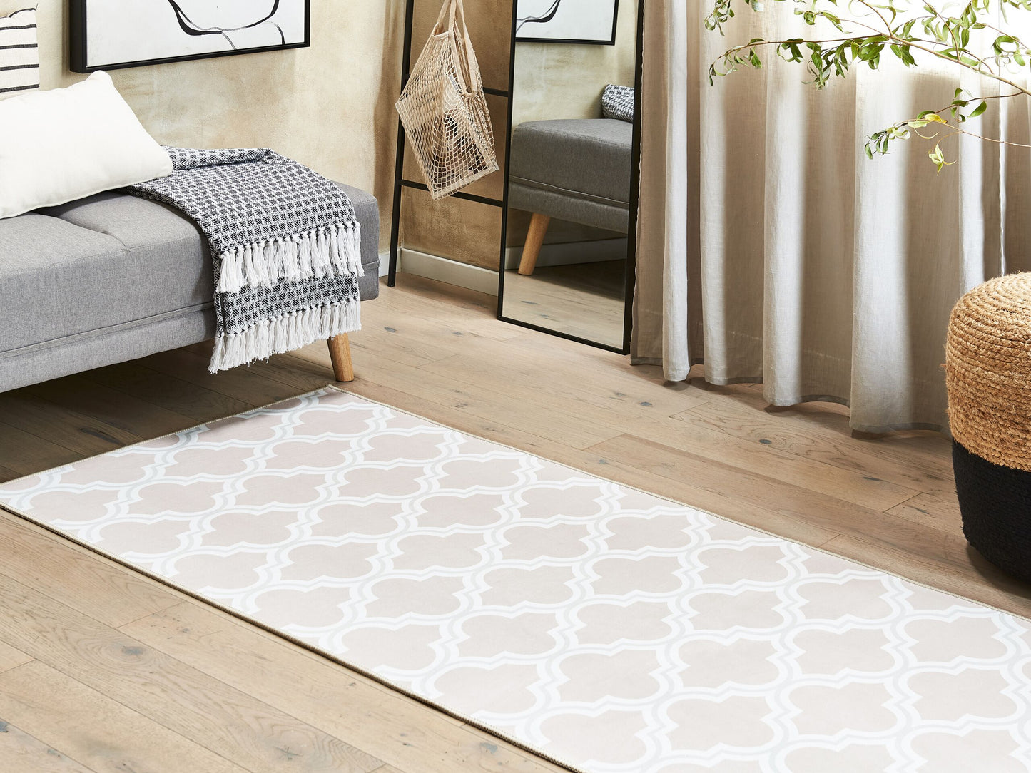 Teppich beige 70 x 200 cm marokkanisches Muster Kurzflor KADAYAL