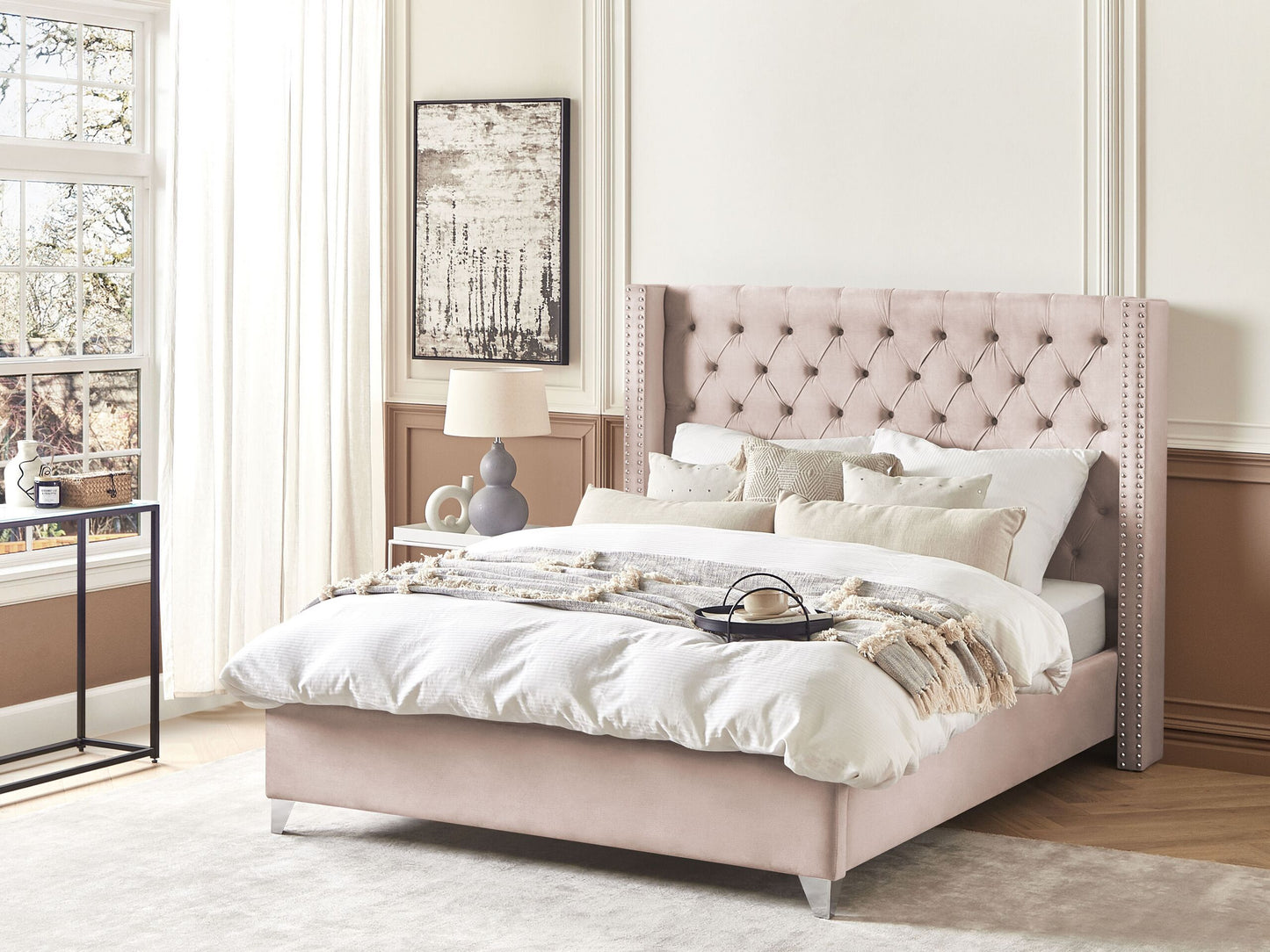 Bett mit Lattenrost Samtstoff LUBBON 160 x 200 cm Pastellrosa