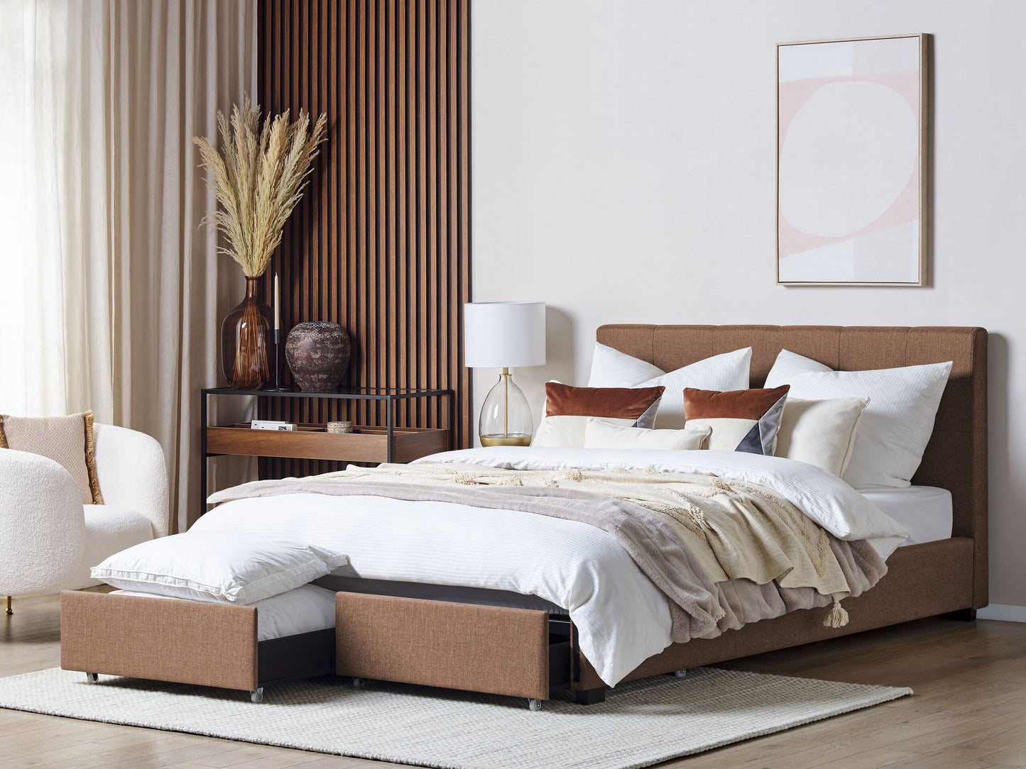 Bett mit Schubladen Stoff LA ROCHELLE 180 x 200 cm Braun