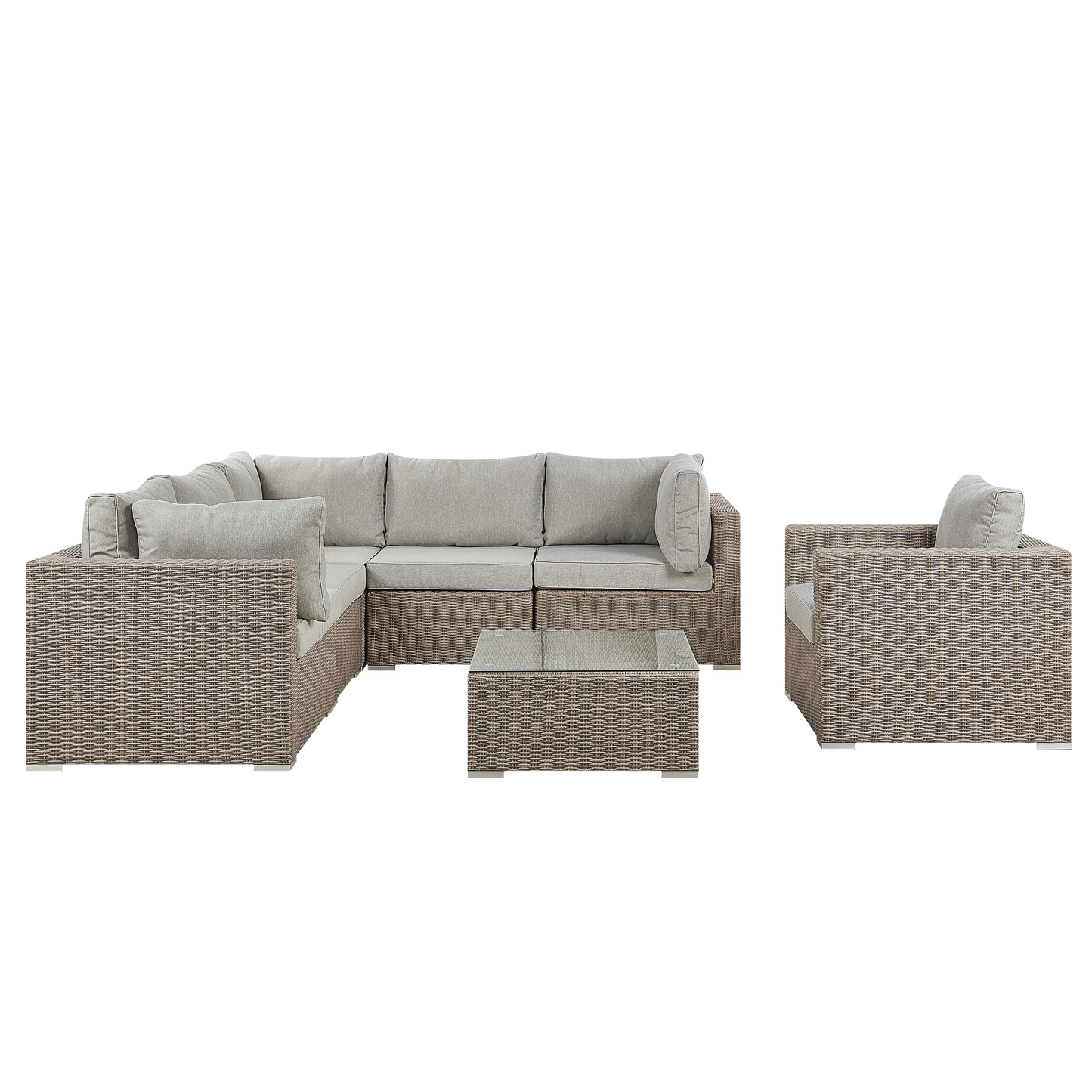 Lounge Set mit Tisch 6-Sitzer CONTARE linksseitig modular Polyrattan Taupe