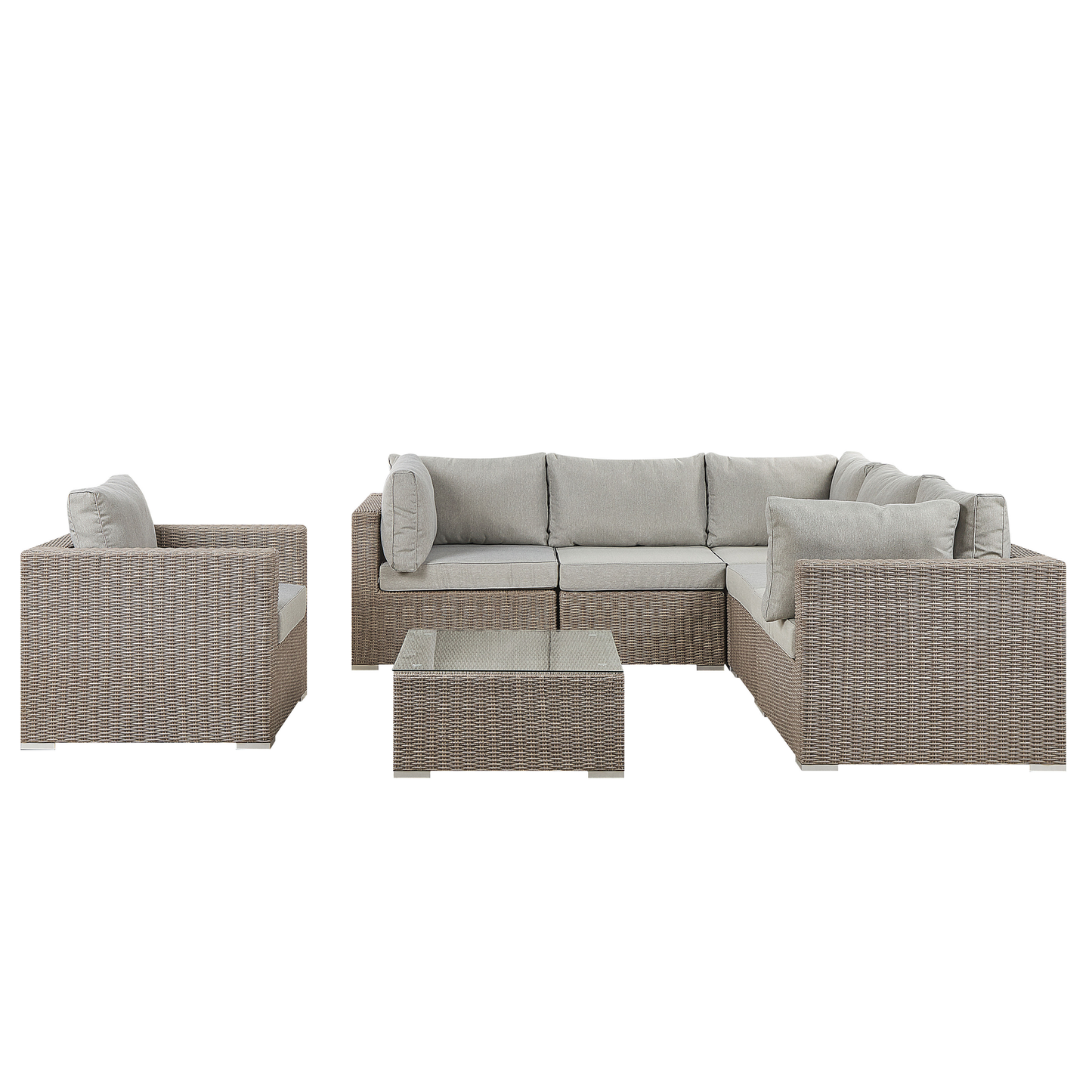 Lounge Set mit Tisch 6-Sitzer CONTARE rechtsseitig modular Polyrattan Taupe