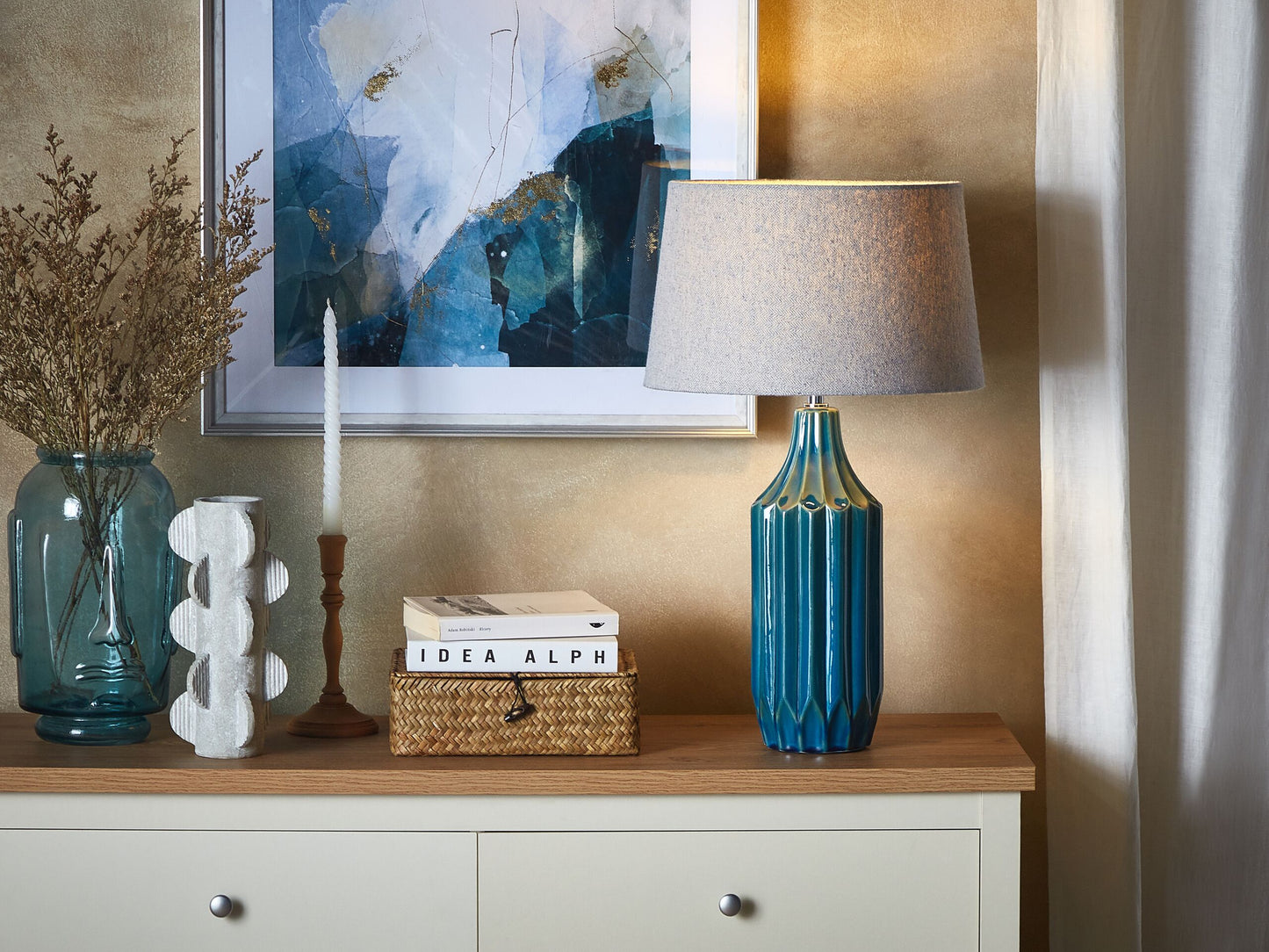 Tischleuchte ABAVA Keramik Blaugrün