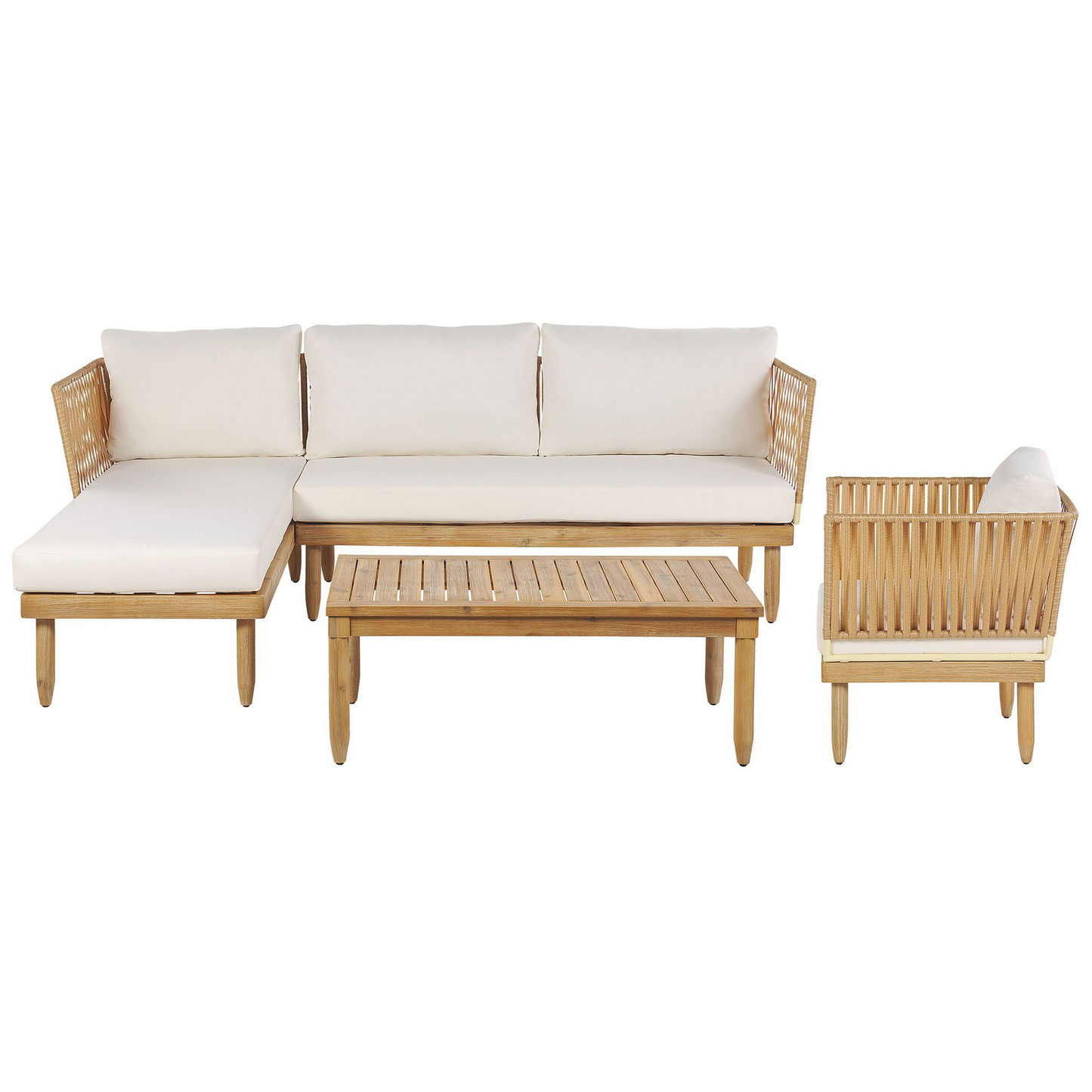 Lounge Set mit Tisch 4-Sitzer CREMONA linksseitig Akazienholz Cremeweiss