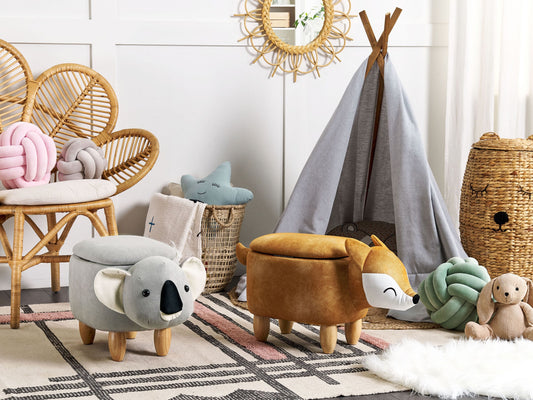 Tierhocker mit Stauraum Samtstoff hellgrau Koalaform COALA