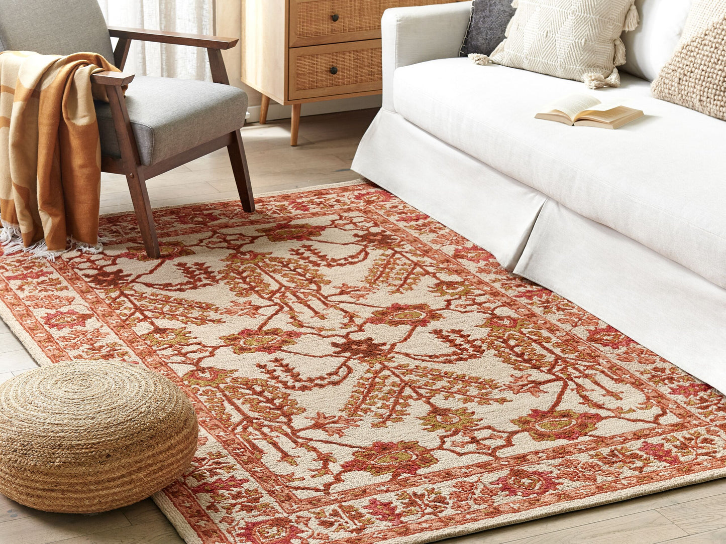 Teppich Wolle orange / beige 200 x 200 cm orientalisches Muster Kurzflor ADILCEVAZ