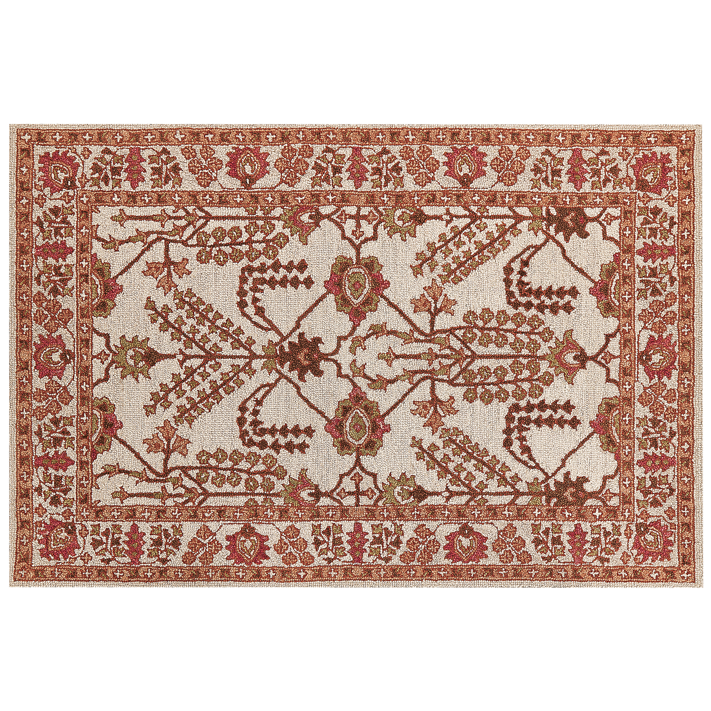 Teppich Wolle orange / beige 140 x 200 cm orientalisches Muster Kurzflor ADILCEVAZ