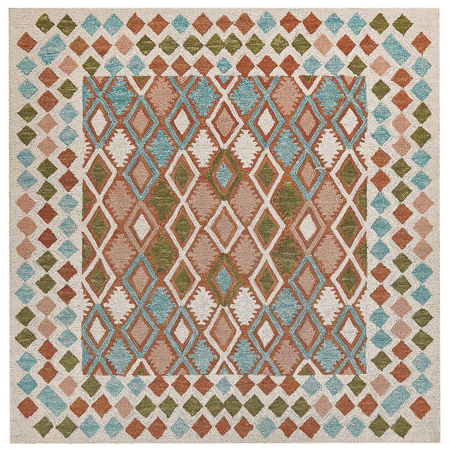 Teppich Wolle mehrfarbig 200 x 200 cm geometrisches Muster Kurzflor ERMENEK