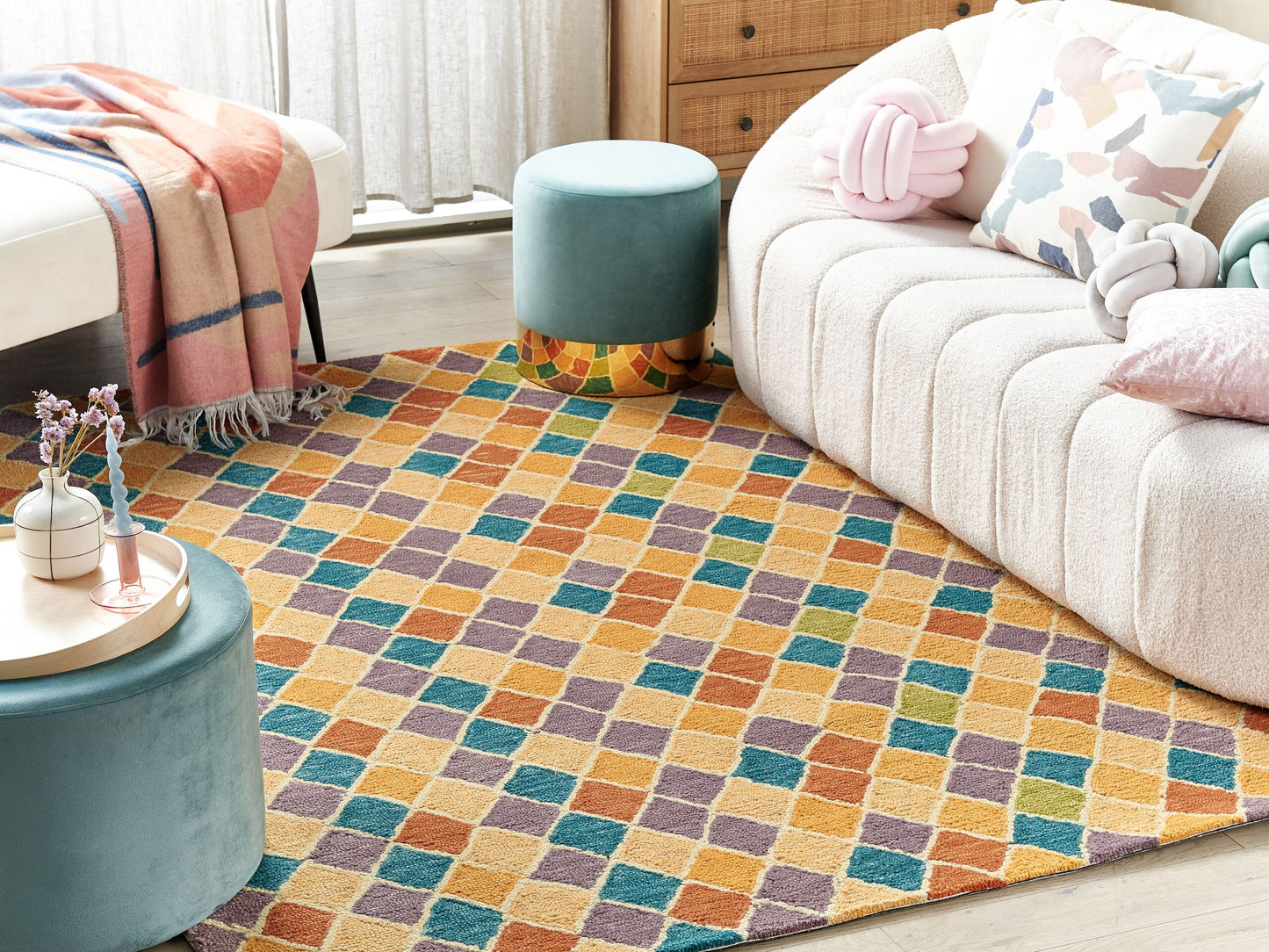 Teppich Wolle mehrfarbig 160 x 230 cm geometrisches Muster Kurzflor KESKIN