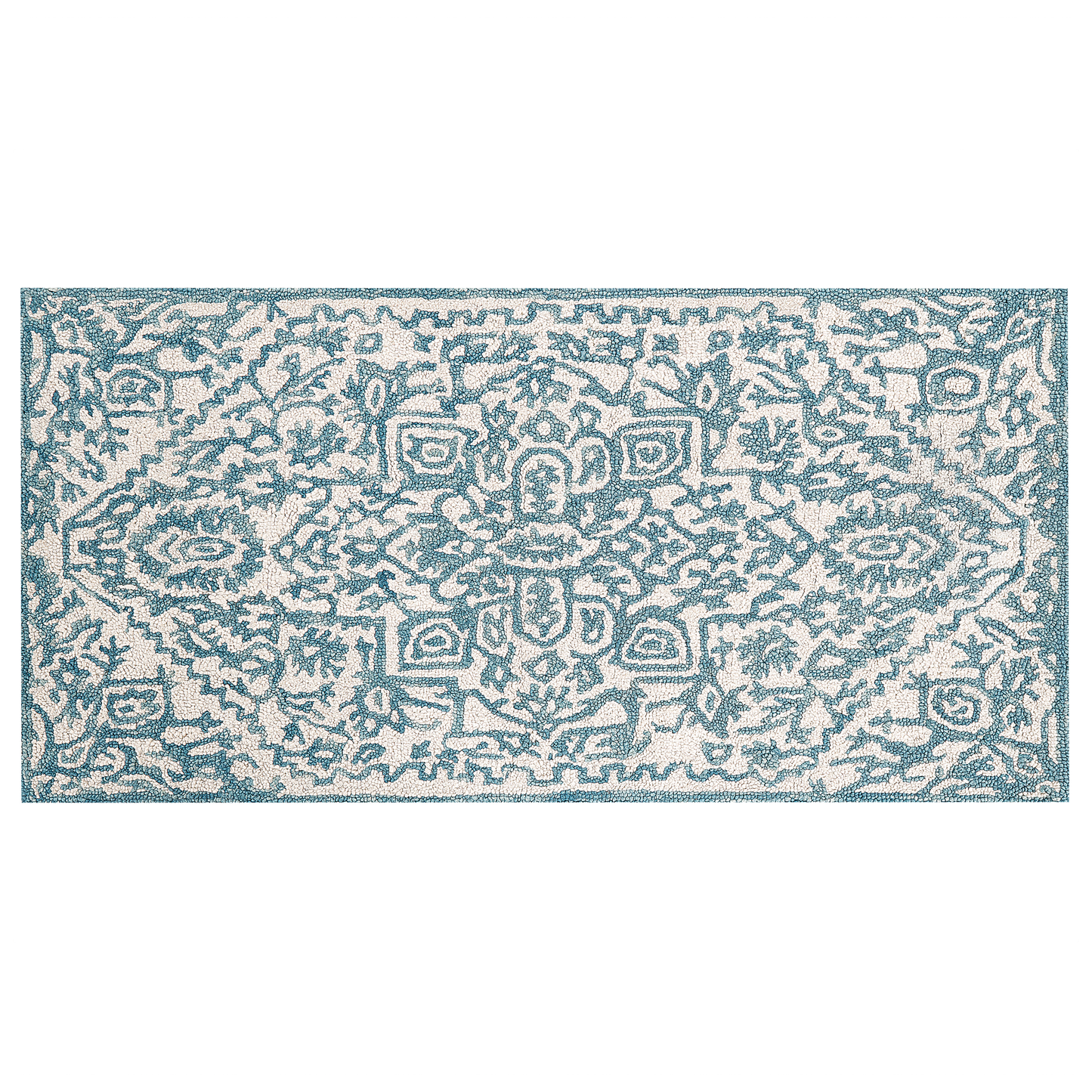 Teppich Wolle weiss / blau 80 x 150 cm AHMETLI