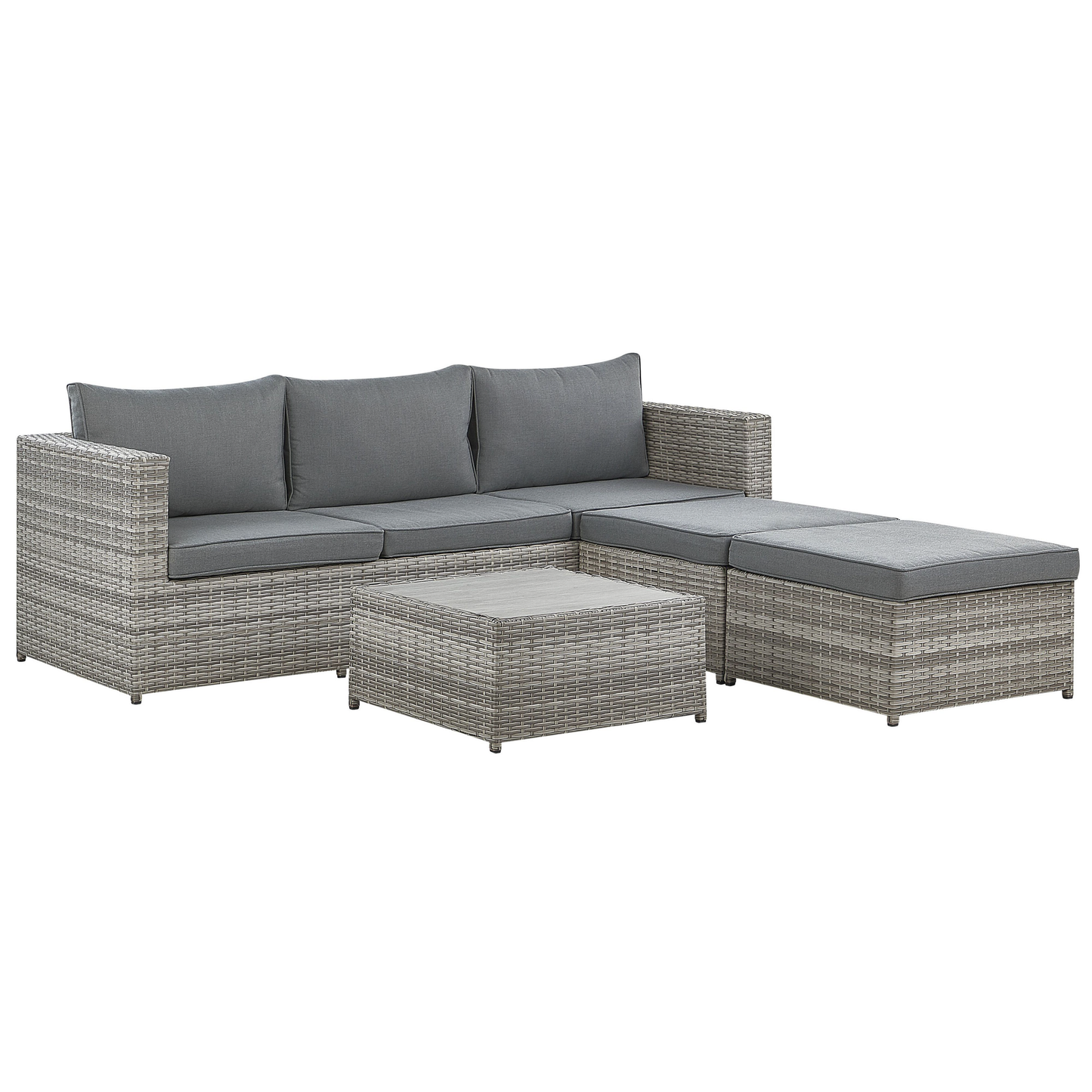 Garten Ecksofa mit Tisch 5-Sitzer SABBIA rechtsseitig modular Polyrattan Hellgrau