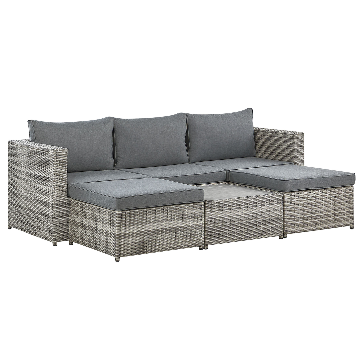 Garten Ecksofa mit Tisch 5-Sitzer SABBIA rechtsseitig modular Polyrattan Hellgrau