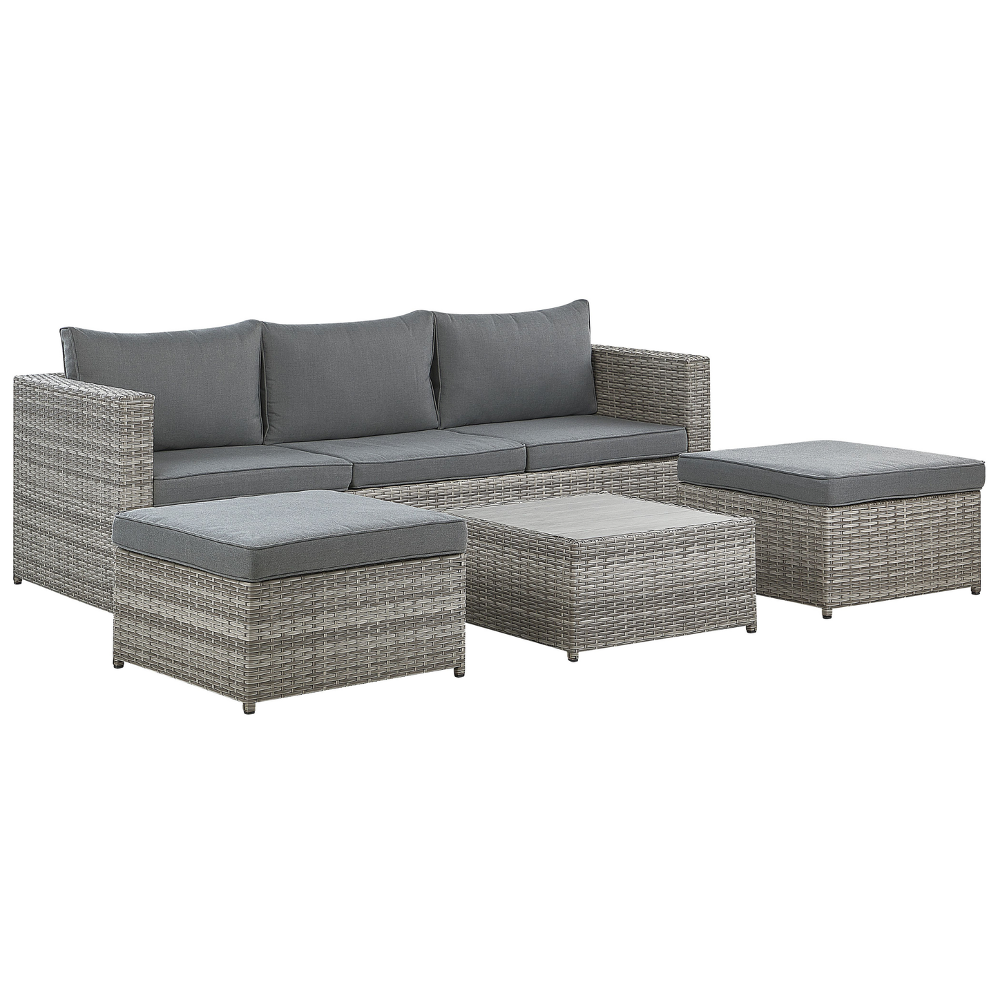 Garten Ecksofa mit Tisch 5-Sitzer SABBIA rechtsseitig modular Polyrattan Hellgrau