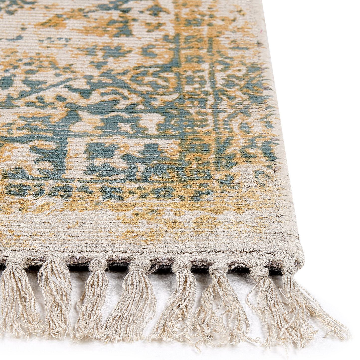 Teppich Viskose senfgelb / grün 80 x 150 cm orientalisches Muster Kurzflor BOYALI