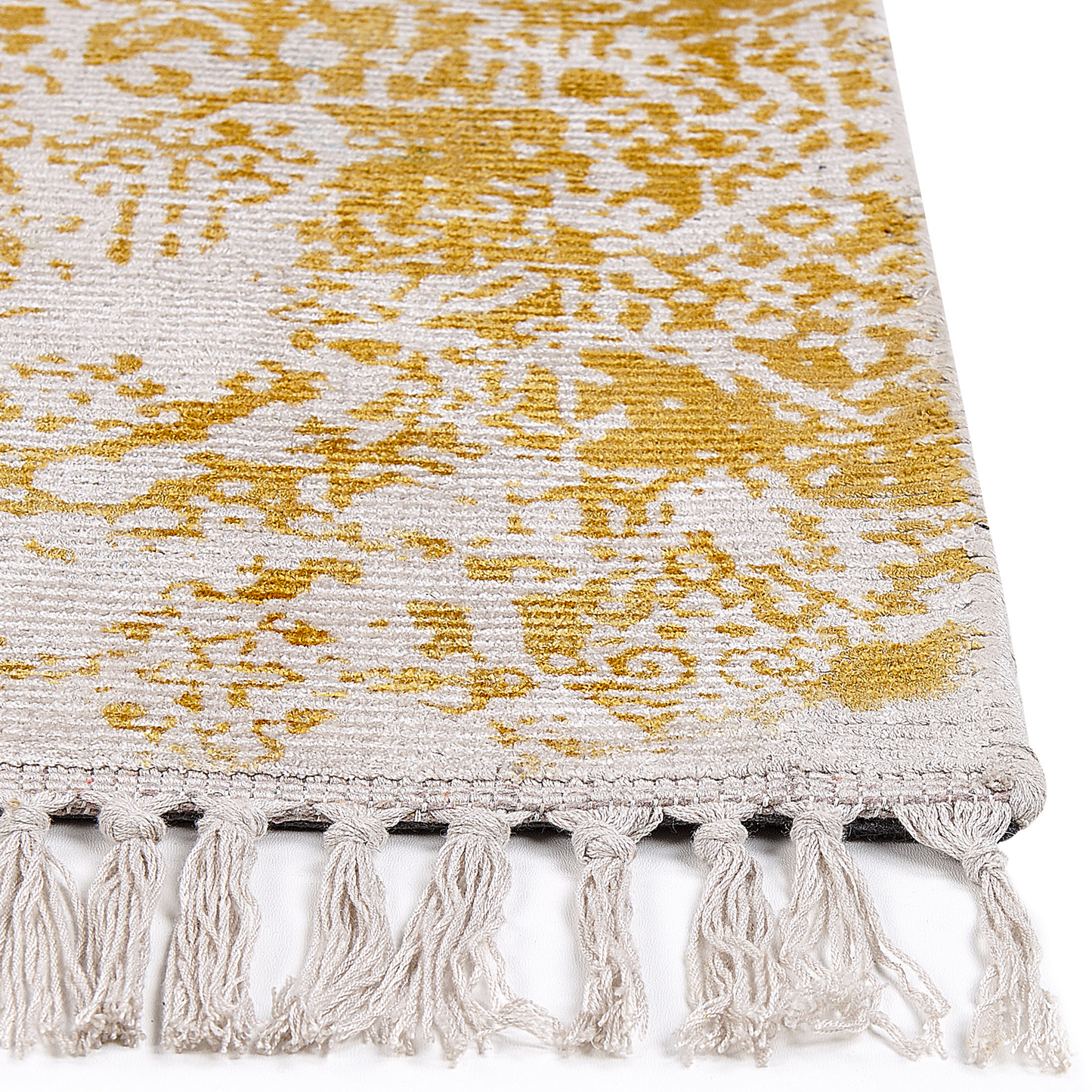 Teppich Viskose senfgelb / beige 80 x 150 cm orientalisches Muster Kurzflor BOYALI