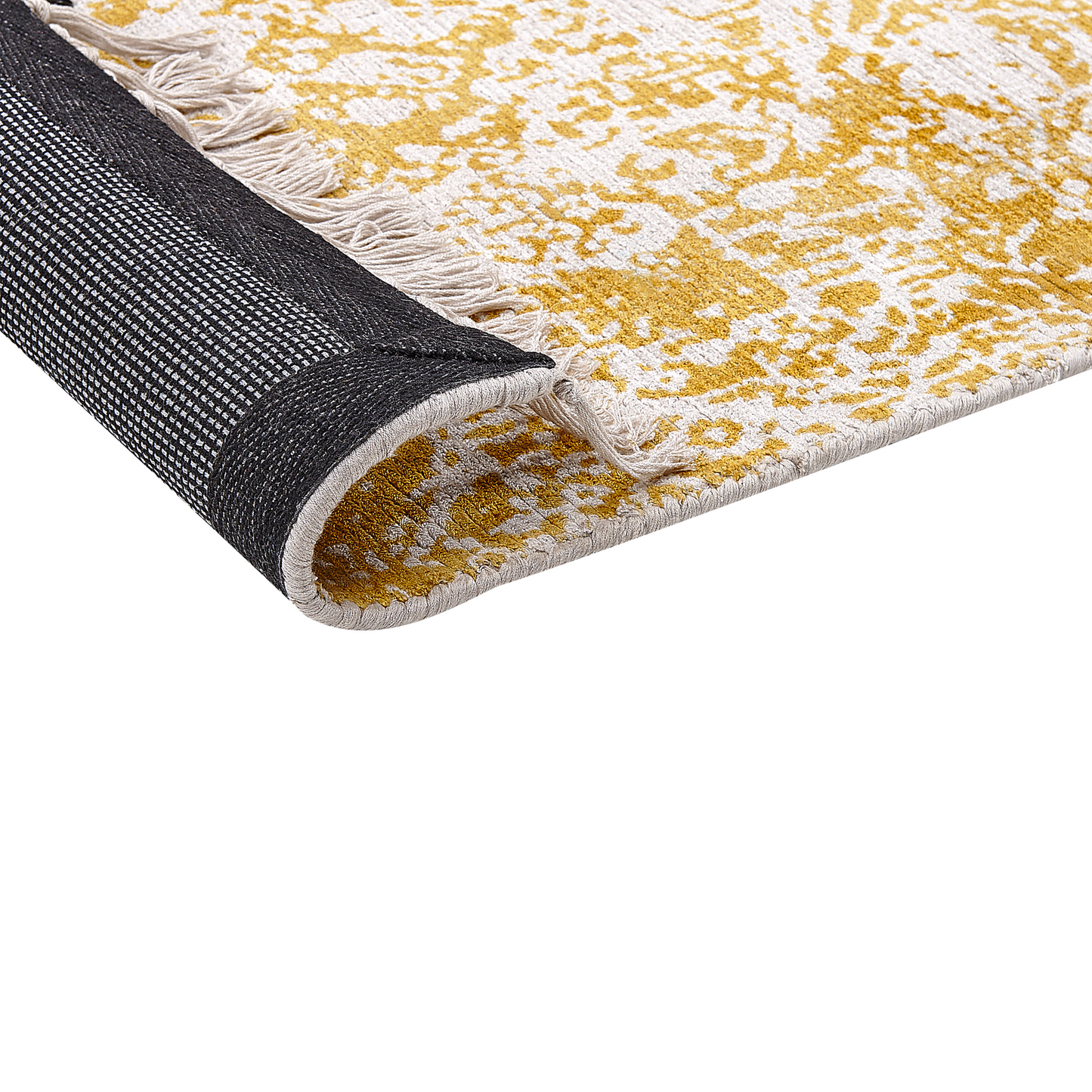 Teppich Viskose senfgelb / beige 80 x 150 cm orientalisches Muster Kurzflor BOYALI
