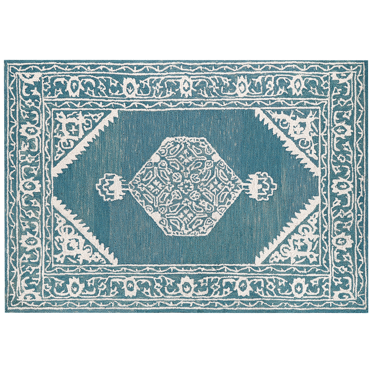 Teppich Wolle weiss / blau 160 x 230 cm GEVAS